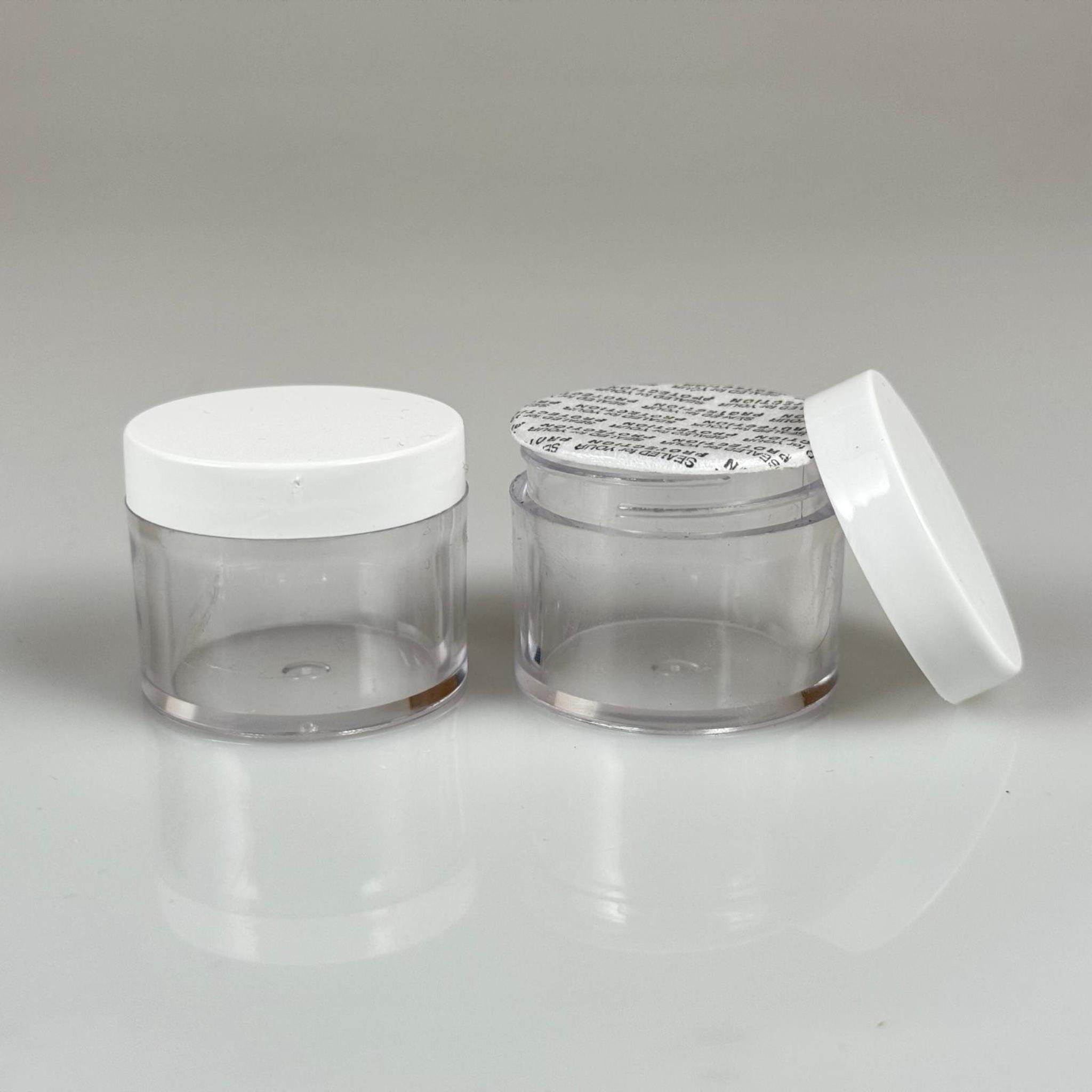 20 CC KRİSTAL KAVANOZ - BEYAZ KAPAKLI + KENDİNDEN YAPIŞKANLI KÖPÜK CONTALI - 20 ML KREM KAVANOZ KALIN ŞEFFAF PLASTİK MİKA AKRİLİK