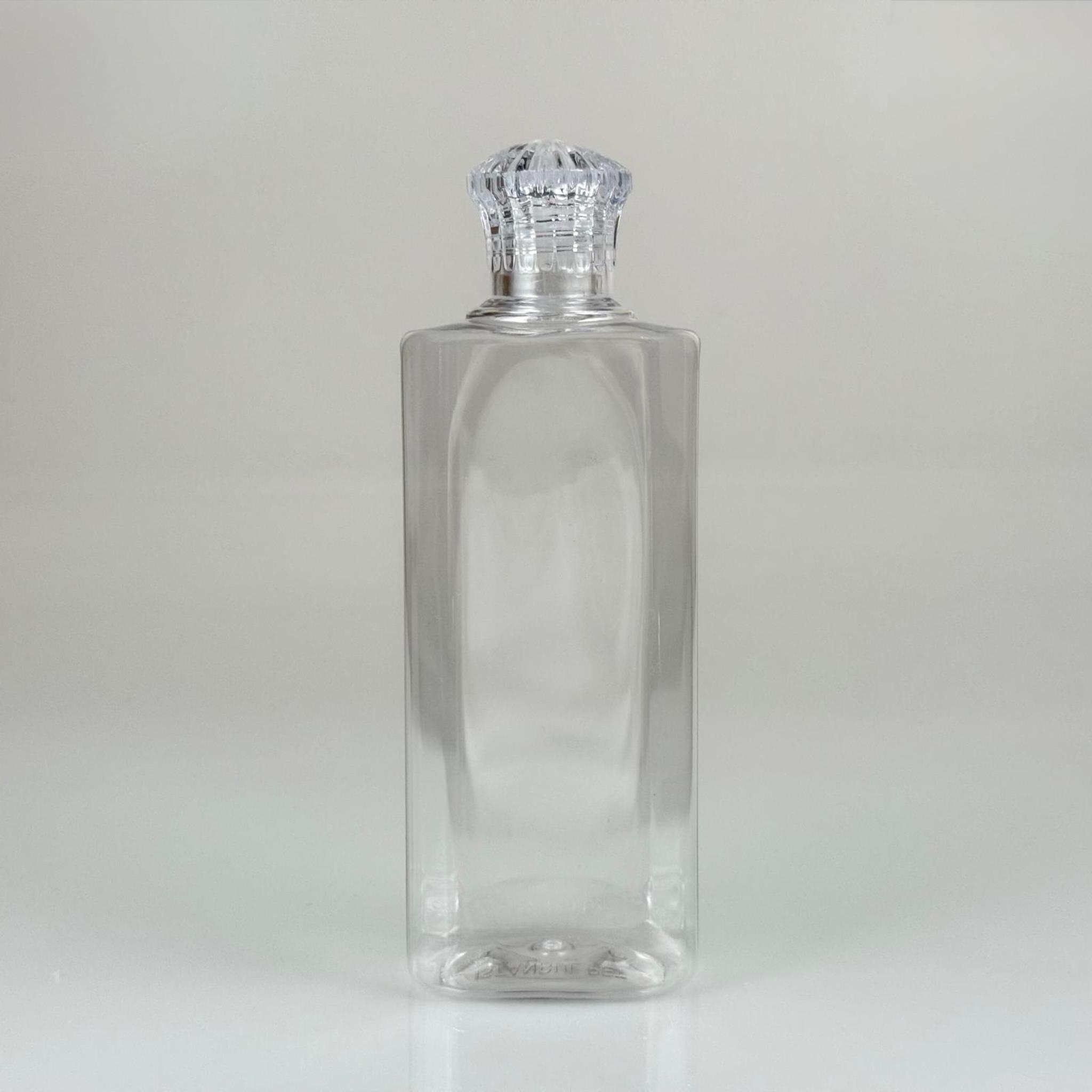 400 CC YASSI MODEL PET ŞİŞE - KRİSTAL KAPAKLI TIPALI - 400 ML PLASTİK KOLONYA ŞİŞESİ