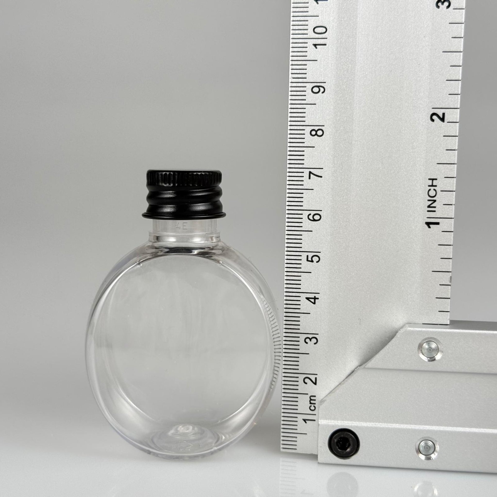 40 CC YUVARLAK TOP PET ŞİŞE - KÖPÜK CONTALI SİYAH ALÜMİNYUM METAL KAPAKLI TAKIM - 40 ML ŞEFFAF PET ŞİŞE