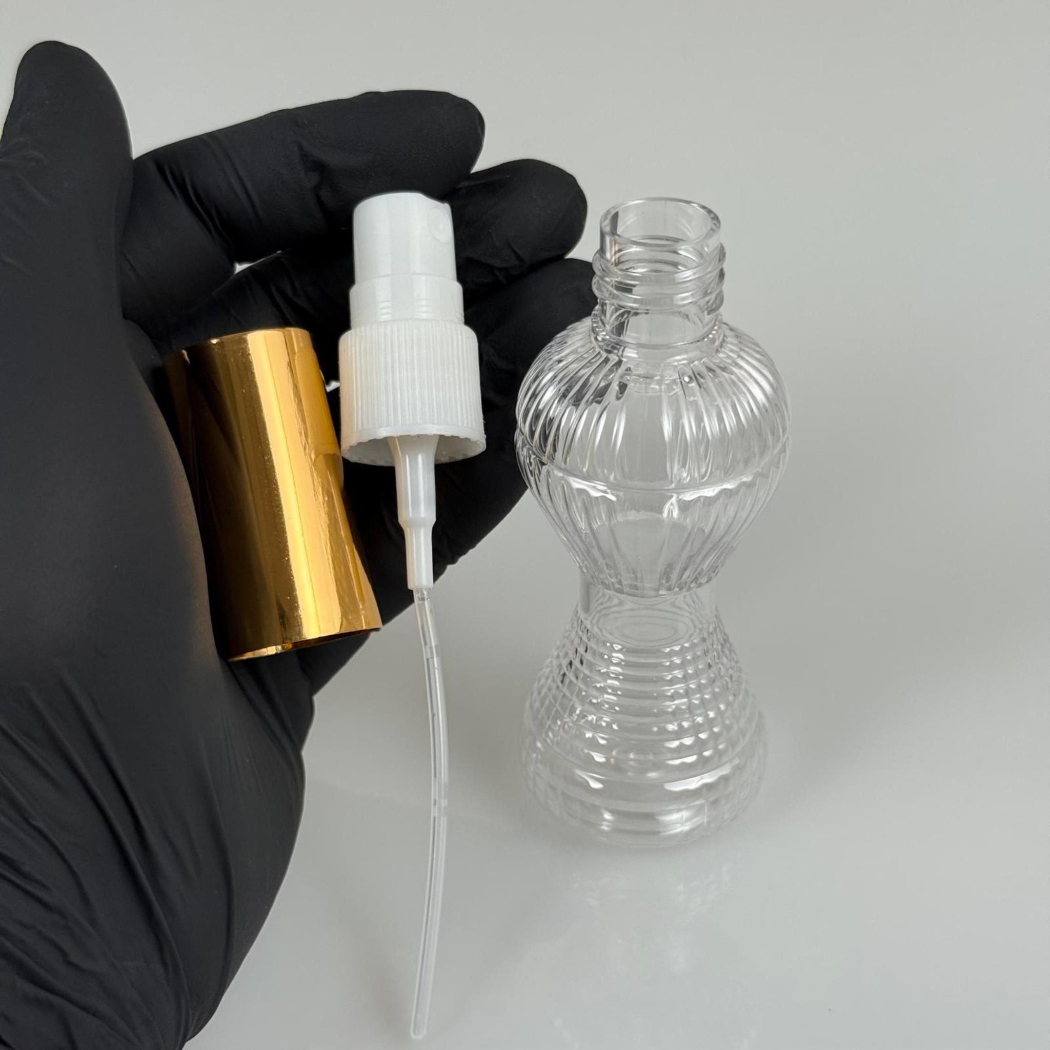 50 ML PET KOLONYA, PARFÜM VB ŞİŞELERİ - METAL ALÜMİNYUM GOLD KAPAK + VİDALI SPREY + 50 CC PIRLANTA ŞİŞE SET TAKIM