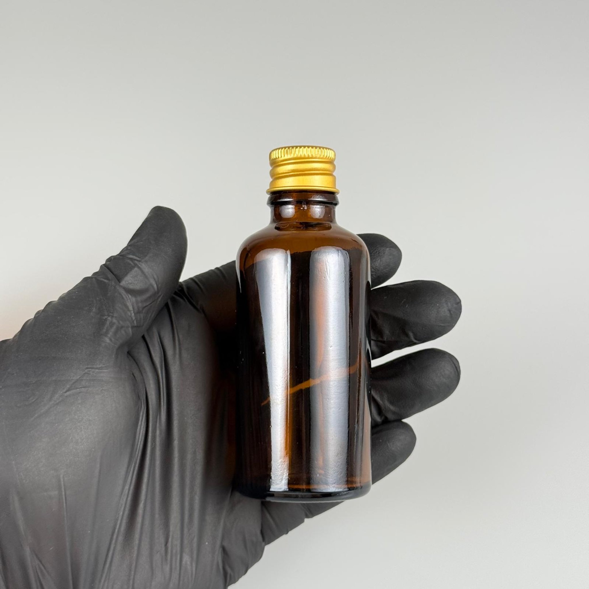 50 CC AMBER CAM ŞİŞE + KÖPÜK CONTALI GOLD ALÜMİNYUM METAL KAPAKLI + KÖR TIPALI TAKIM - 50 ML KAHVERENGİ CAM ŞİŞE