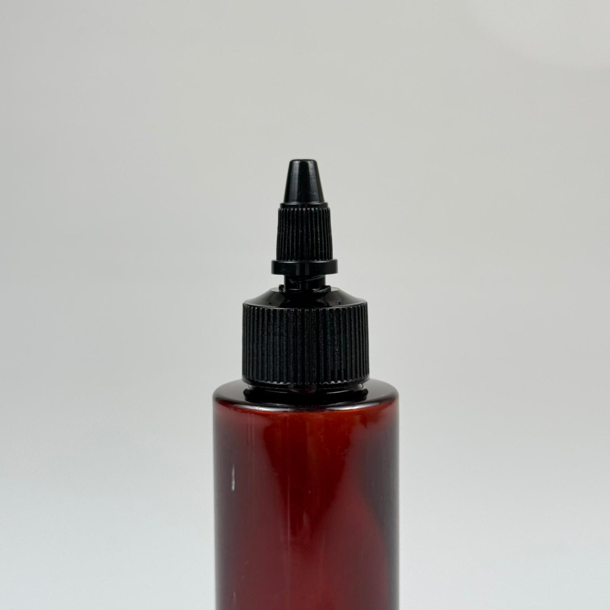 YAĞ, SOS, ACI SOS, SİRKE, SRIRACHA, MÜREKKEP, TUTKAL AKITICI VB BOŞ ŞİŞELERİ - SİYAH SİVRİ TWİST AKITICI KAPAK + 100 ML KÜT AMBER SERT PET PLASTİK ŞİŞE TAKIM