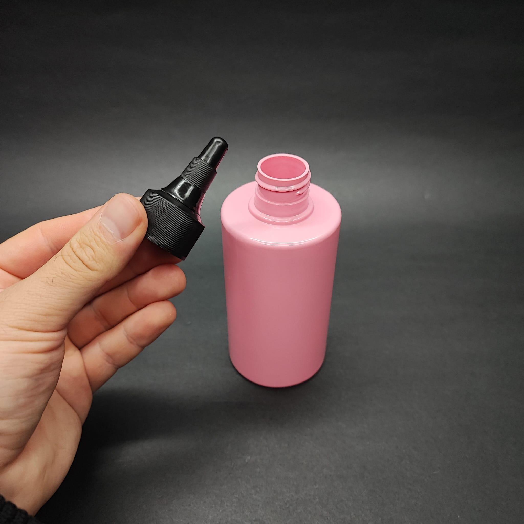 200 CC KÜT BOYUNLU SİLİNDİR PET ŞİŞE (24 GR) - AKITICI ASANSÖR SİYAH KAPAKLI - 200 ML PLASTİK ŞİŞE - PEMBE