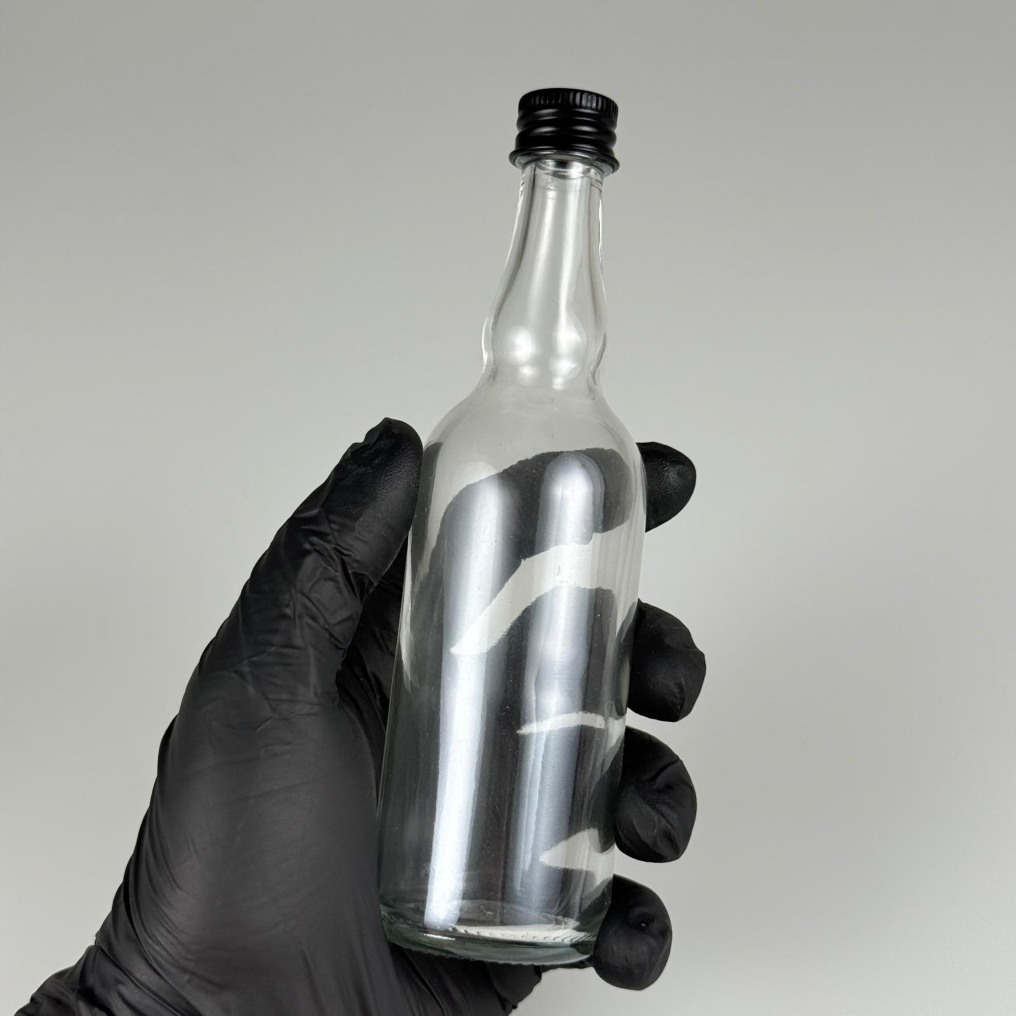 100 CC ŞEFFAF CAM BOĞUMLU SOS ŞİŞESİ + SİYAH ALÜMİNYUM METAL KAPAKLI TAKIM - 100 ML SOS ŞİŞESİ