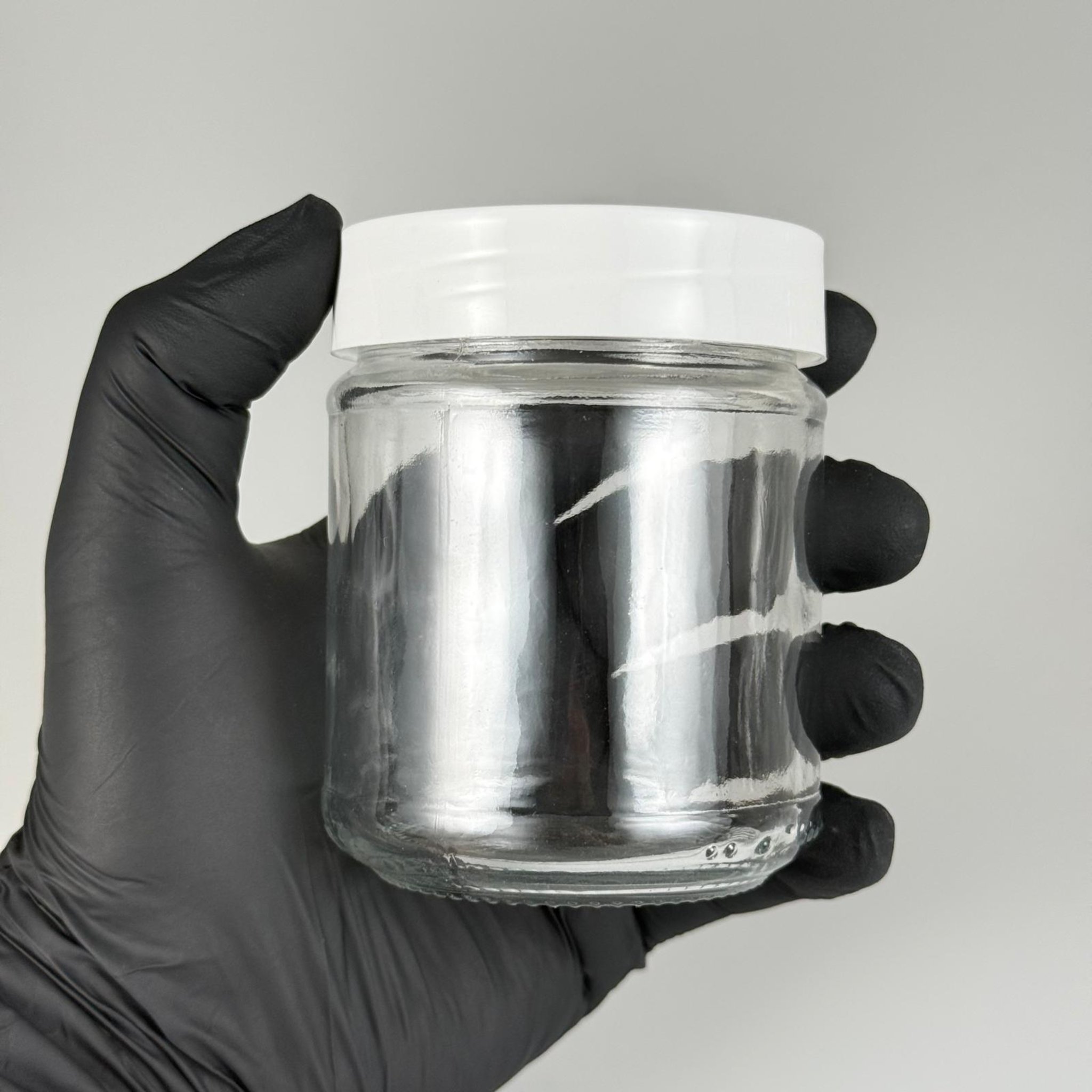 212 CC CAM KAVANOZ - BEYAZ PLASTİK KAPAKLI + KENDİNDEN YAPIŞKANLI KÖPÜK CONTALI TAKIM - 212 ML CAM KAVANOZ