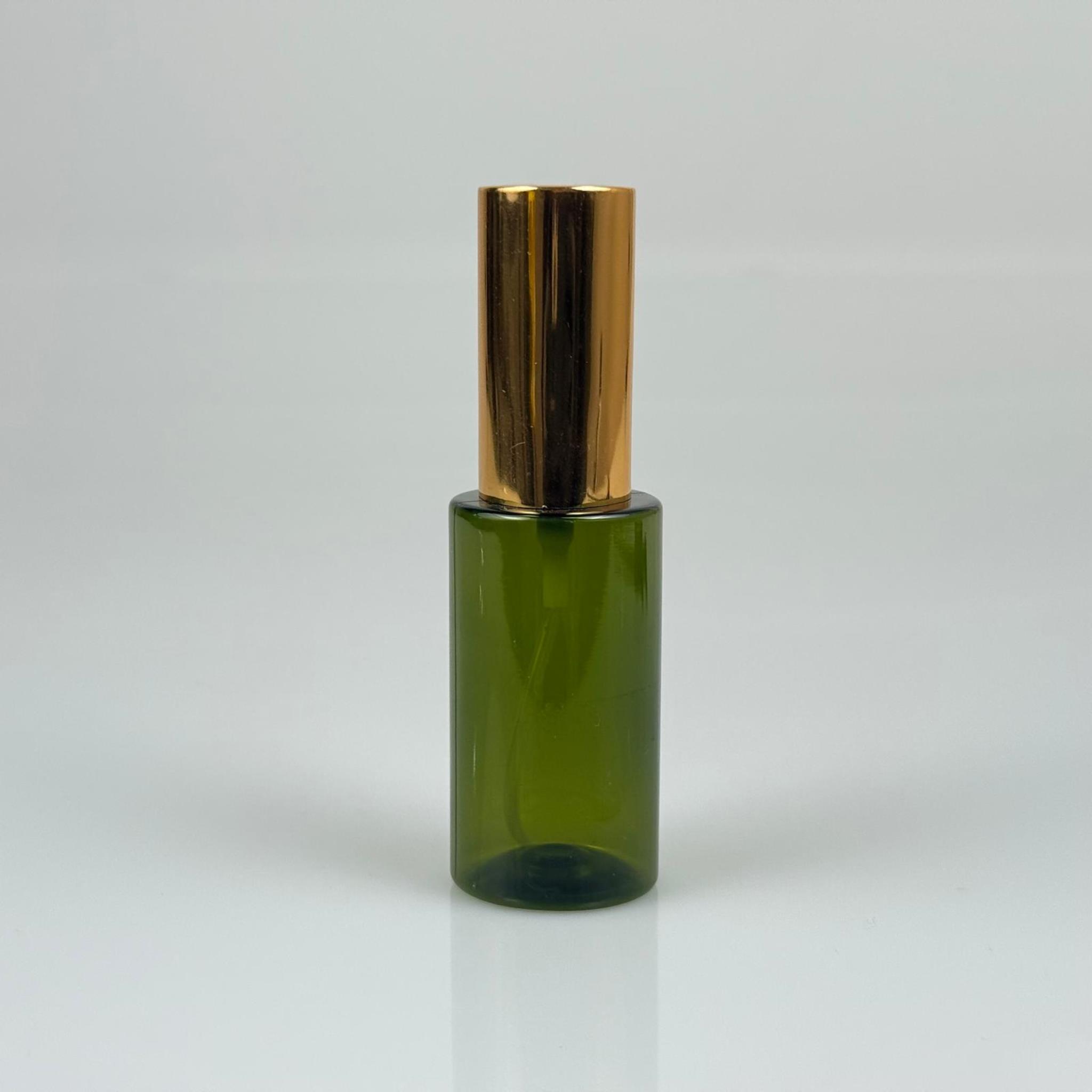 35 ML PET KOLONYA, PARFÜM VB ŞİŞELERİ - METAL ALÜMİNYUM GOLD KAPAK + VİDALI SPREY + 35 CC YEŞİL ŞİŞE SET TAKIM