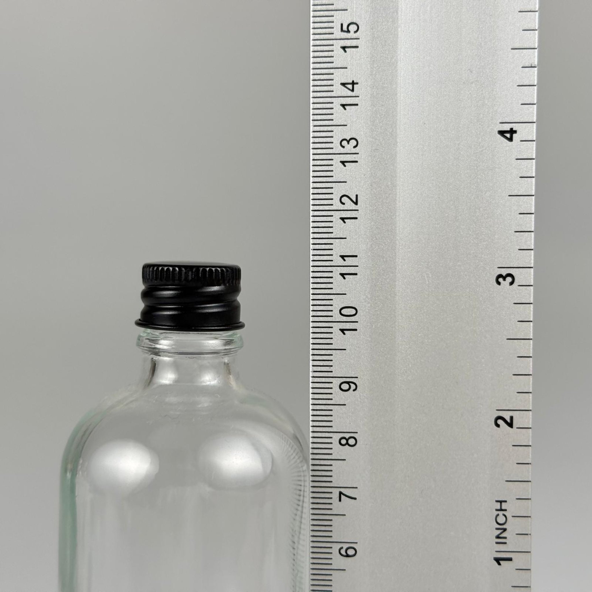 100 CC ŞEFFAF CAM ŞİŞE + KÖPÜK CONTALI SİYAH ALÜMİNYUM METAL KAPAKLI + KÖR TIPALI TAKIM - 100 ML ŞEFFAF CAM ŞİŞE