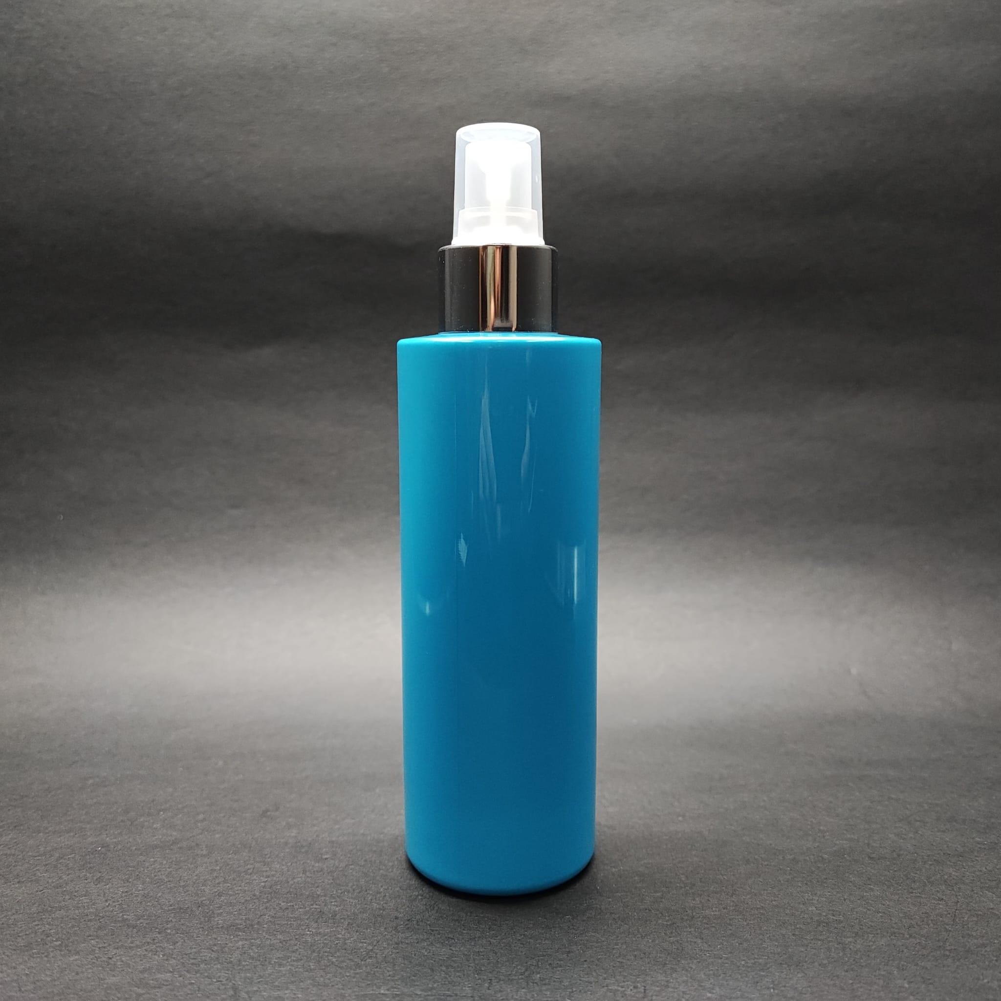 200 CC KÜT BOYUNLU UZUN SİLİNDİR PET ŞİŞE (24 GR) - GÜMÜŞ SPREYLİ - 200 ML PLASTİK ŞİŞE - MAVİ
