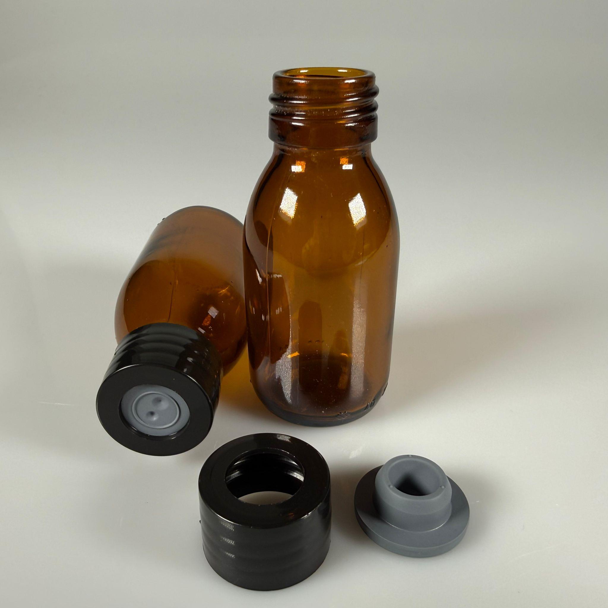 FLAKON ENJEKTÖR SERUM ŞİŞESİ - 75 ML AMBER ECZA CAM ŞİŞE + VİDALI DELİKLİ KAPAK (ELLE ÇEVİREREK KAPANIR) + KAUÇUK BUTİL TIPA TAKIM