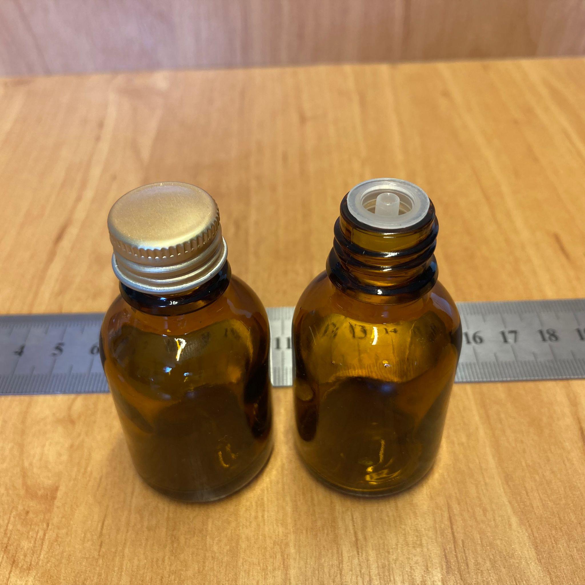 25 CC AMBER İÇTEN DAMLALIKLI - GOLD METAL KAPAKLI CAM ŞİŞE - 25 ML KOLONYA TIPALI CAM ŞİŞE