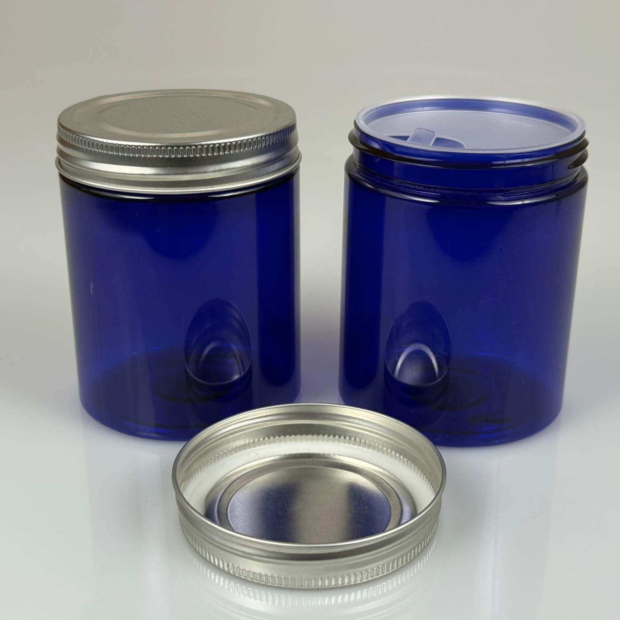 300 ML SERT PET KAVANOZ + GÜMÜŞ METAL KAPAK + İÇ TIPA - 300 CC KALIN MAVİ PLASTİK KAVANOZ GÜMÜŞ METAL KAPAKLI İÇ TIPALI TAKIM - KREM KAVANOZLARI