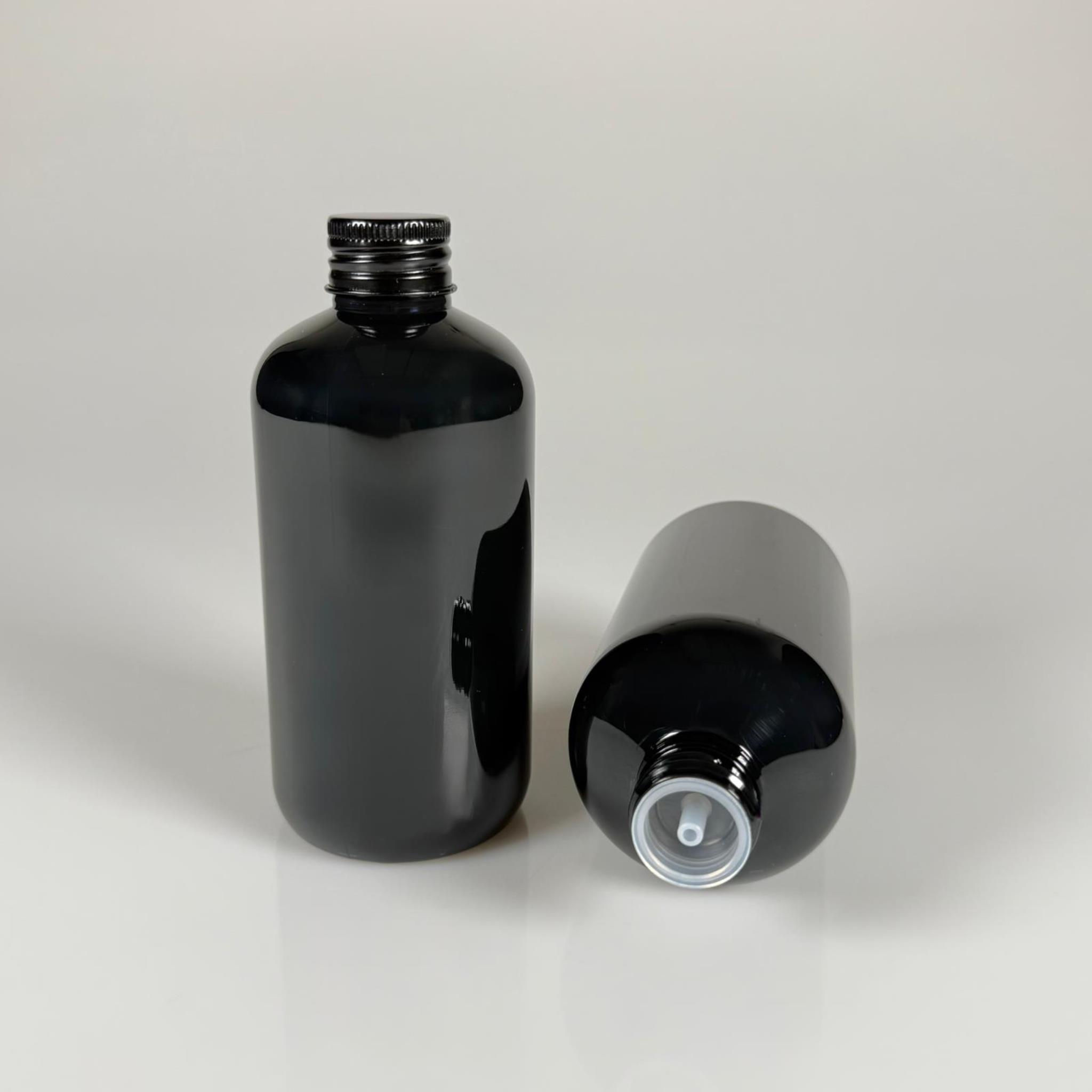 250 CC SİYAH ŞİŞE - SİYAH METAL KAPAKLI + KOLONYA TIPALI - 250 ML PLASTİK KOLONYA ŞİŞESİ - ZEYNEP MODEL PET ŞİŞE