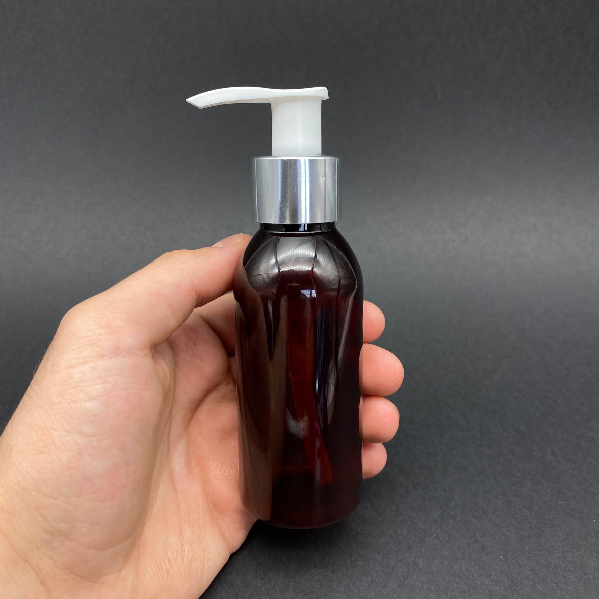 100 CC AMBER SERT PLASTİK ŞİŞE GÜMÜŞ POMPALI TAKIM - 100 ML KAHVERENGİ POMPALI PET ŞİŞE