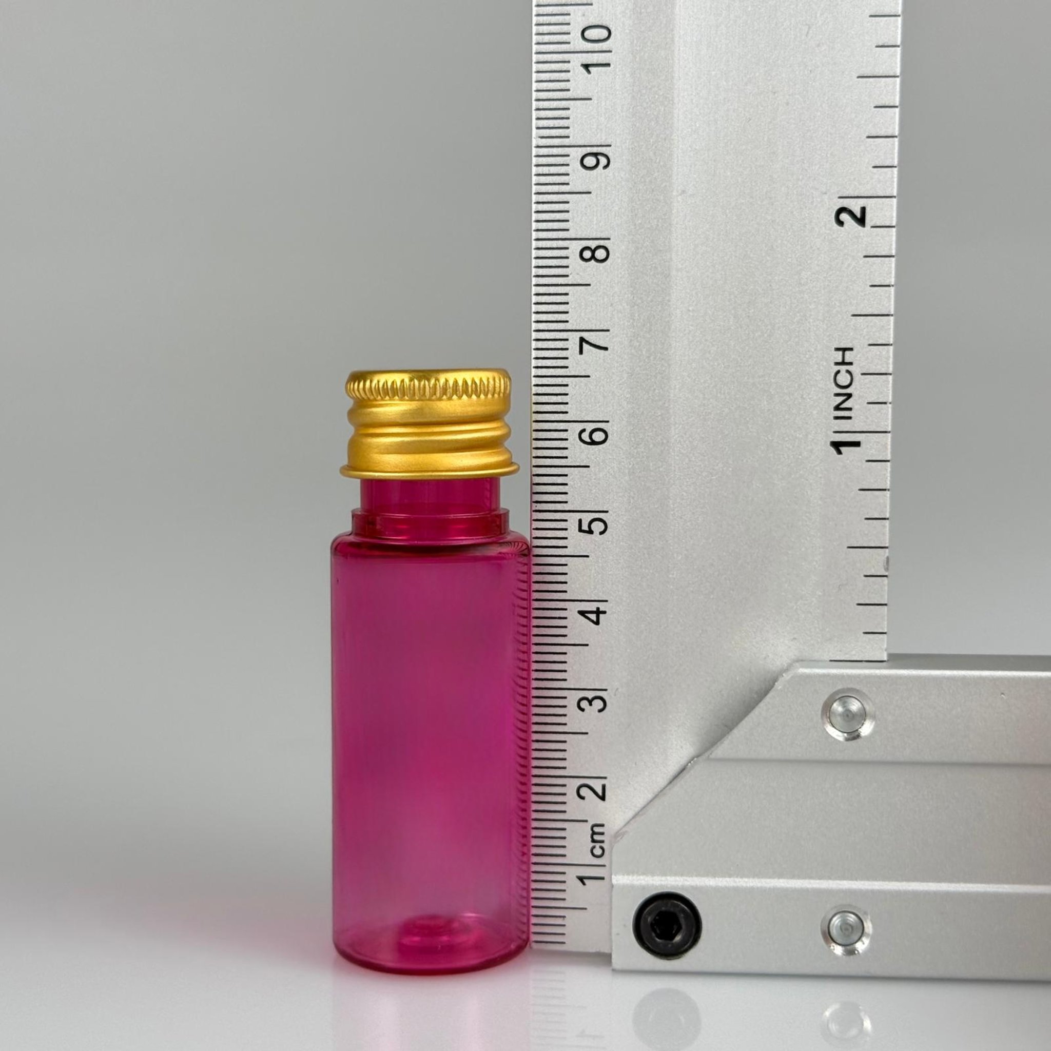 15 CC SİLİNDİR PEMBE PET ŞİŞE + KÖPÜK CONTALI GOLD ALÜMİNYUM METAL KAPAKLI TAKIML - 15 ML PEMBE PET ŞİŞE