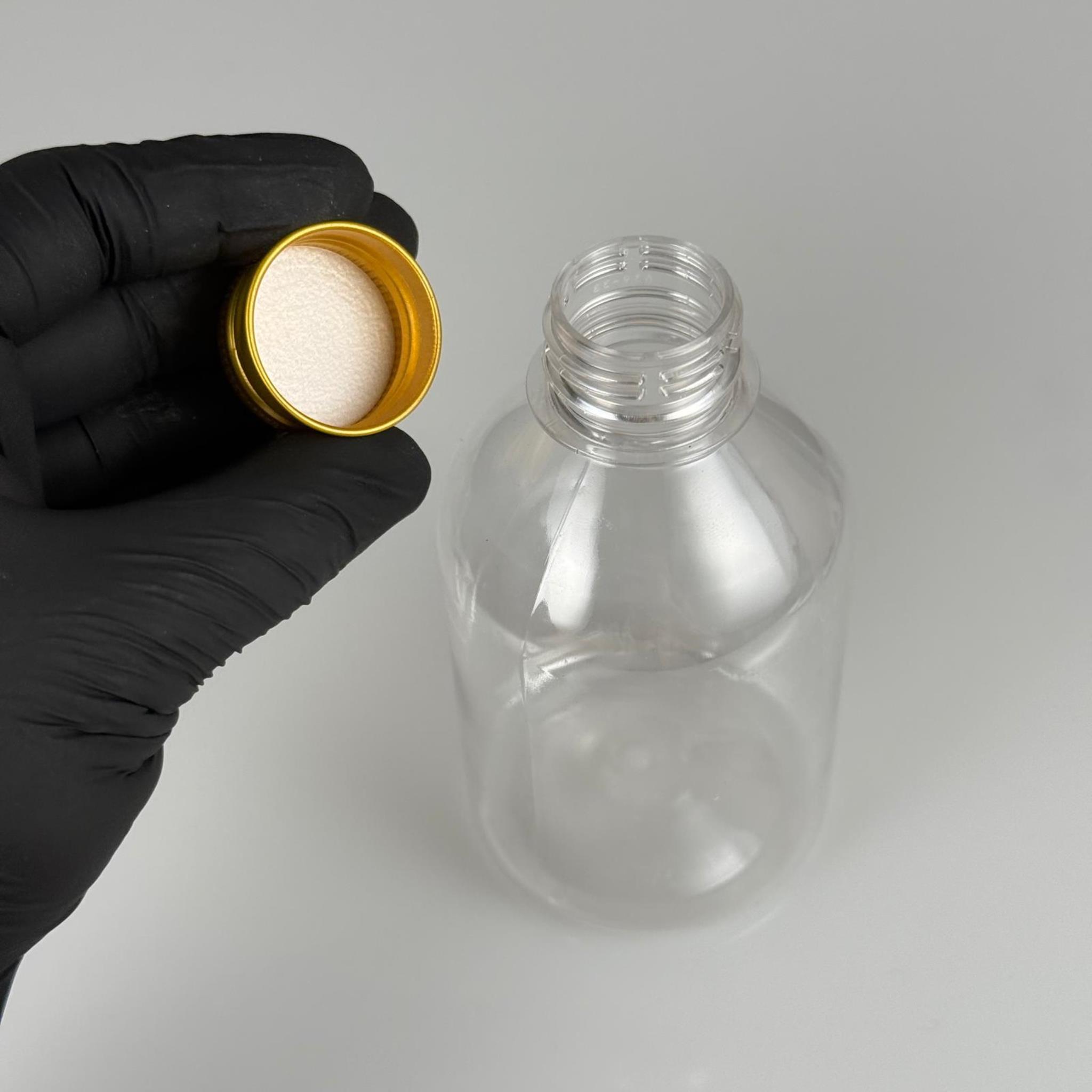 250 CC TOMBUL MODEL ŞEFFAF PET ŞİŞE + GOLD ALÜMİNYUM METAL KAPAKLI - 250 ML OVAL BOYUNLU PLASTİK ŞİŞE