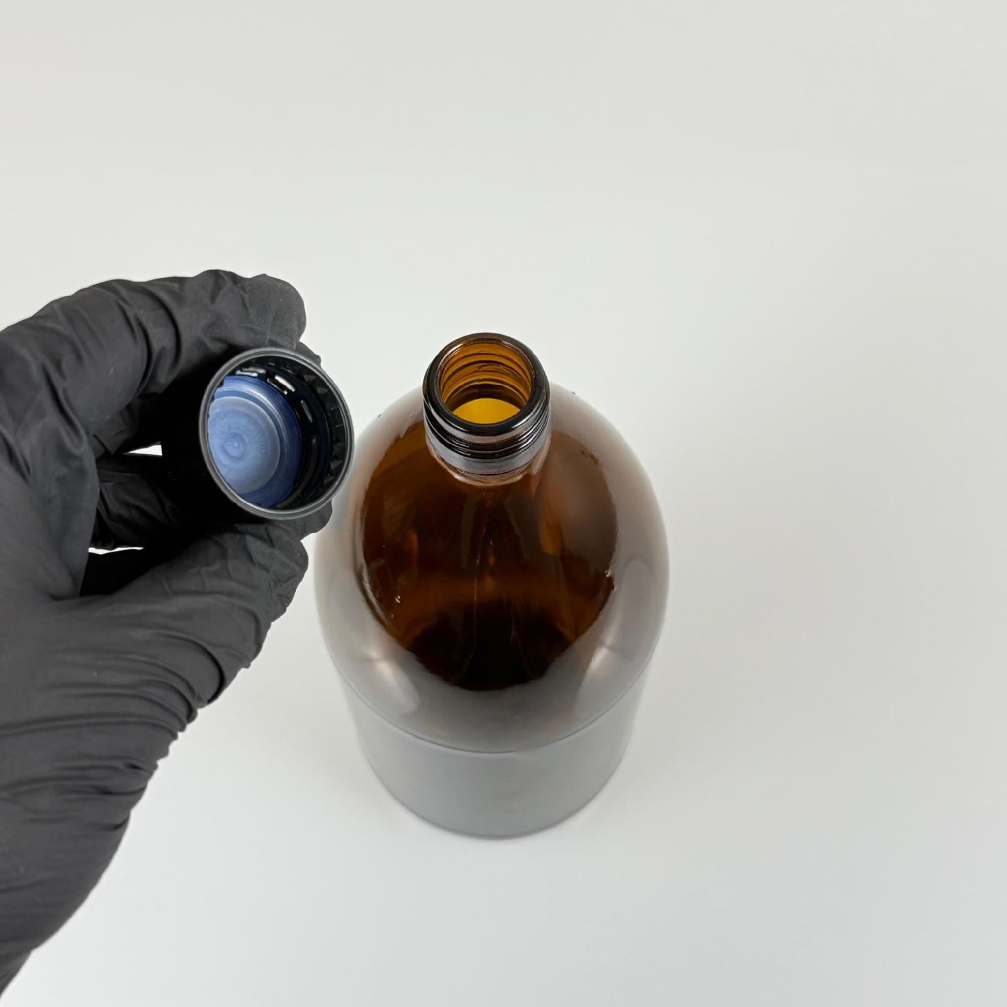 1000 CC AMBER TOMBUL ÖZEL SERİ CAM ŞİŞE - SİYAH ETEKLİ KAPAKLI - 1000 ML CAM ECZA ŞİŞESİ - KAHVERENGİ