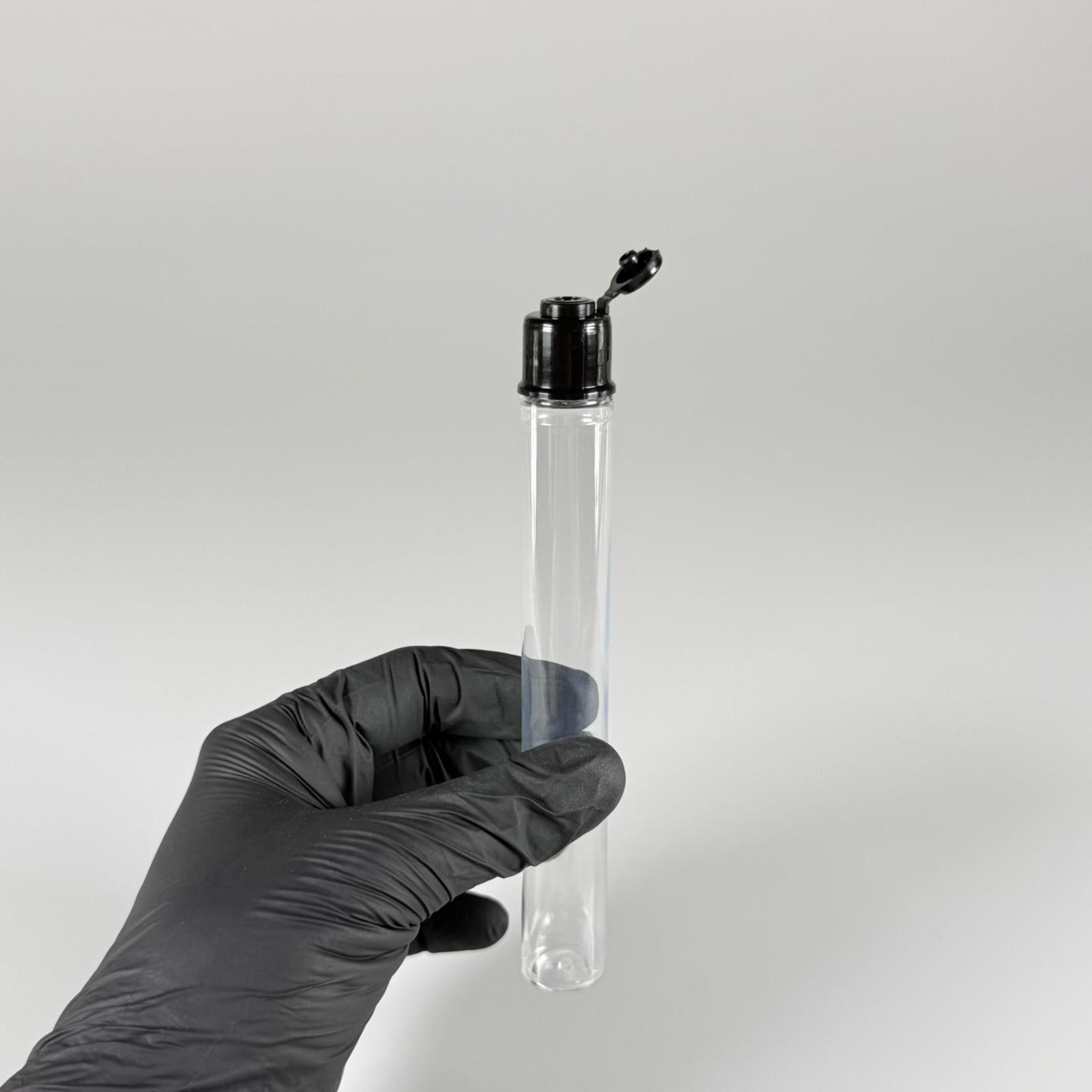 16 CM TÜP - 45 CC UZUN İNCE PET ŞİŞE - SİYAH AKITICI FLİPTOP KAPAKLI TAKIM - UZUN PLASTİK DAMLATMA ŞİŞESİ