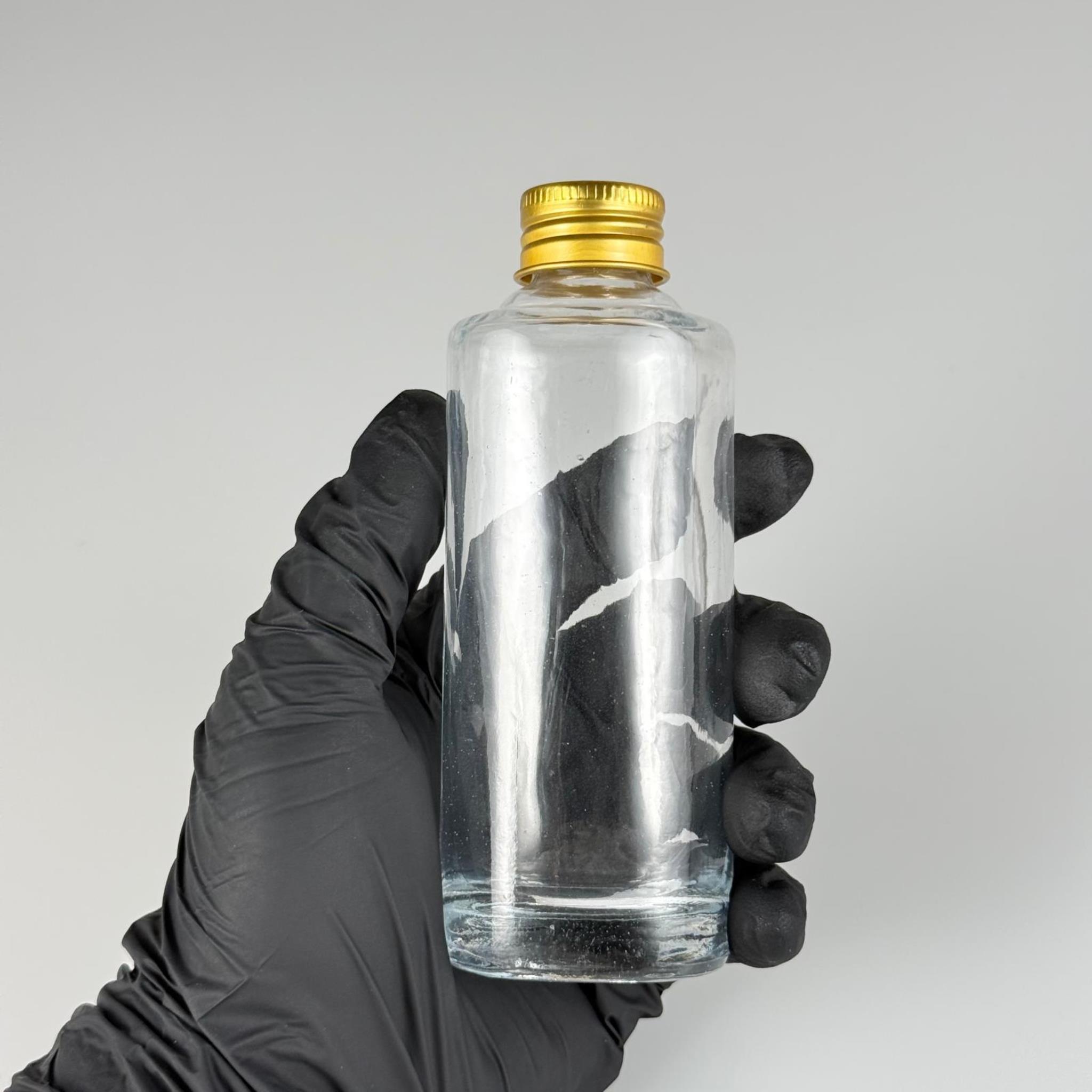 100 CC ŞEFFAF OVAL CAM ŞİŞE (24 AĞIZ) + KÖPÜK CONTALI GOLD METAL ALÜMİNYUM KAPAK - 100 ML OVAL CAM ŞİŞE