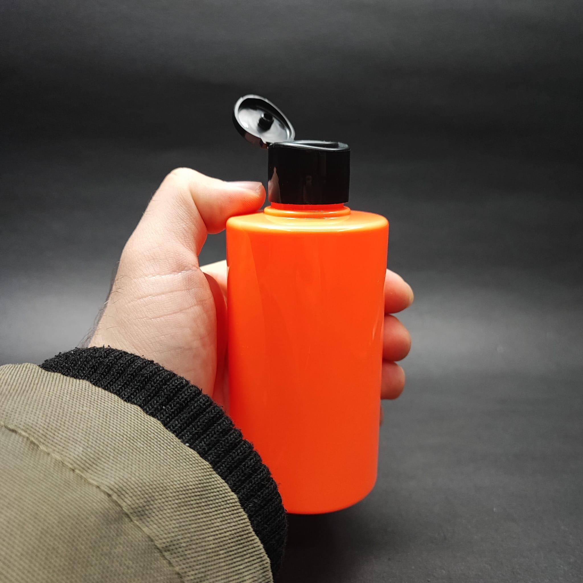 200 CC KÜT BOYUNLU SİLİNDİR PET ŞİŞE (24 GR) - SİYAH FARMASİ MODEL FLİPTOP KAPAKLI - 200 ML PLASTİK ŞİŞE - TURUNCU