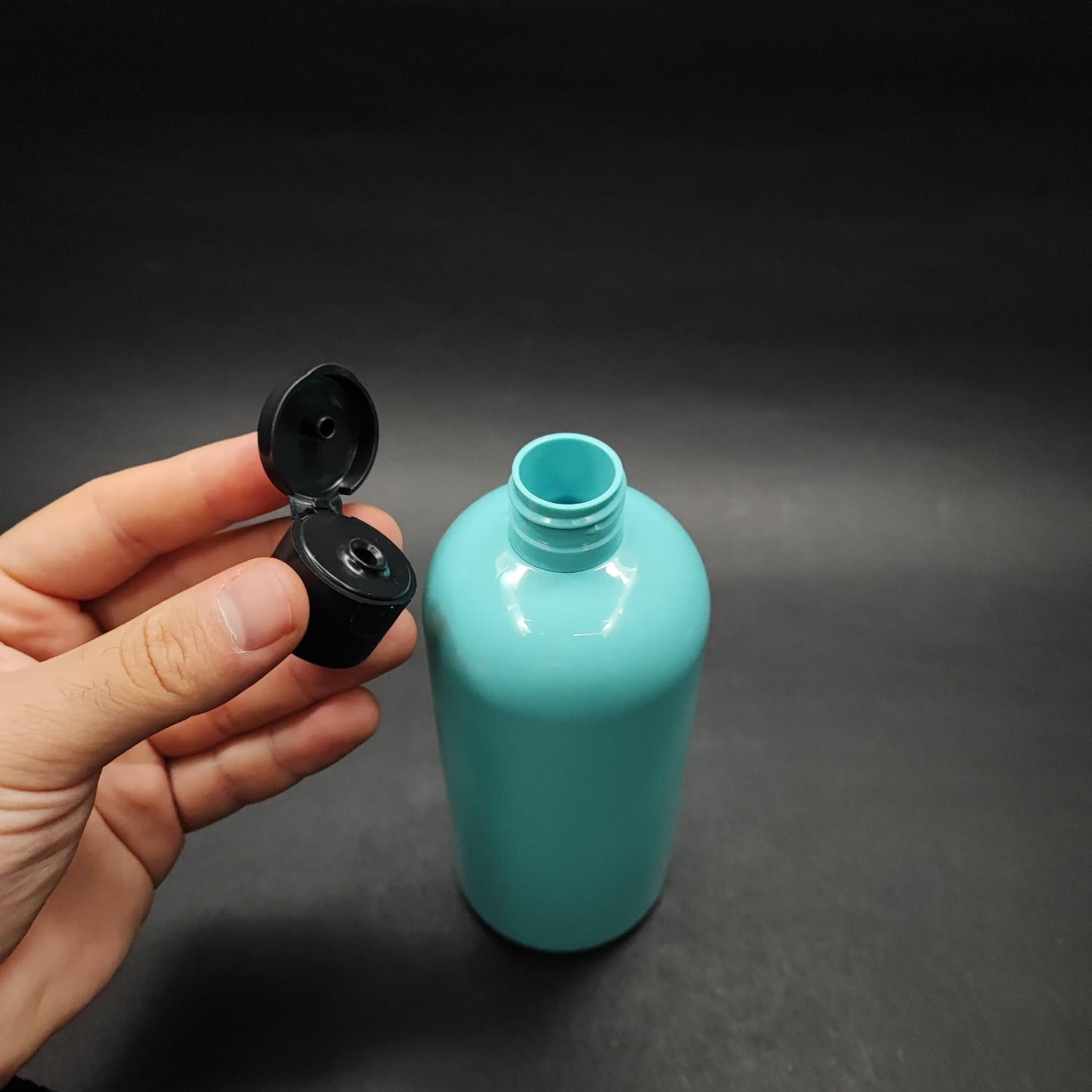 400 CC OVAL BOYUNLU SİLİNDİR PET ŞİŞE (30 GR) - SİYAH FLİPTOP ŞAMPUAN KAPAKLI - 400 ML PLASTİK ŞİŞE - TURKUAZ