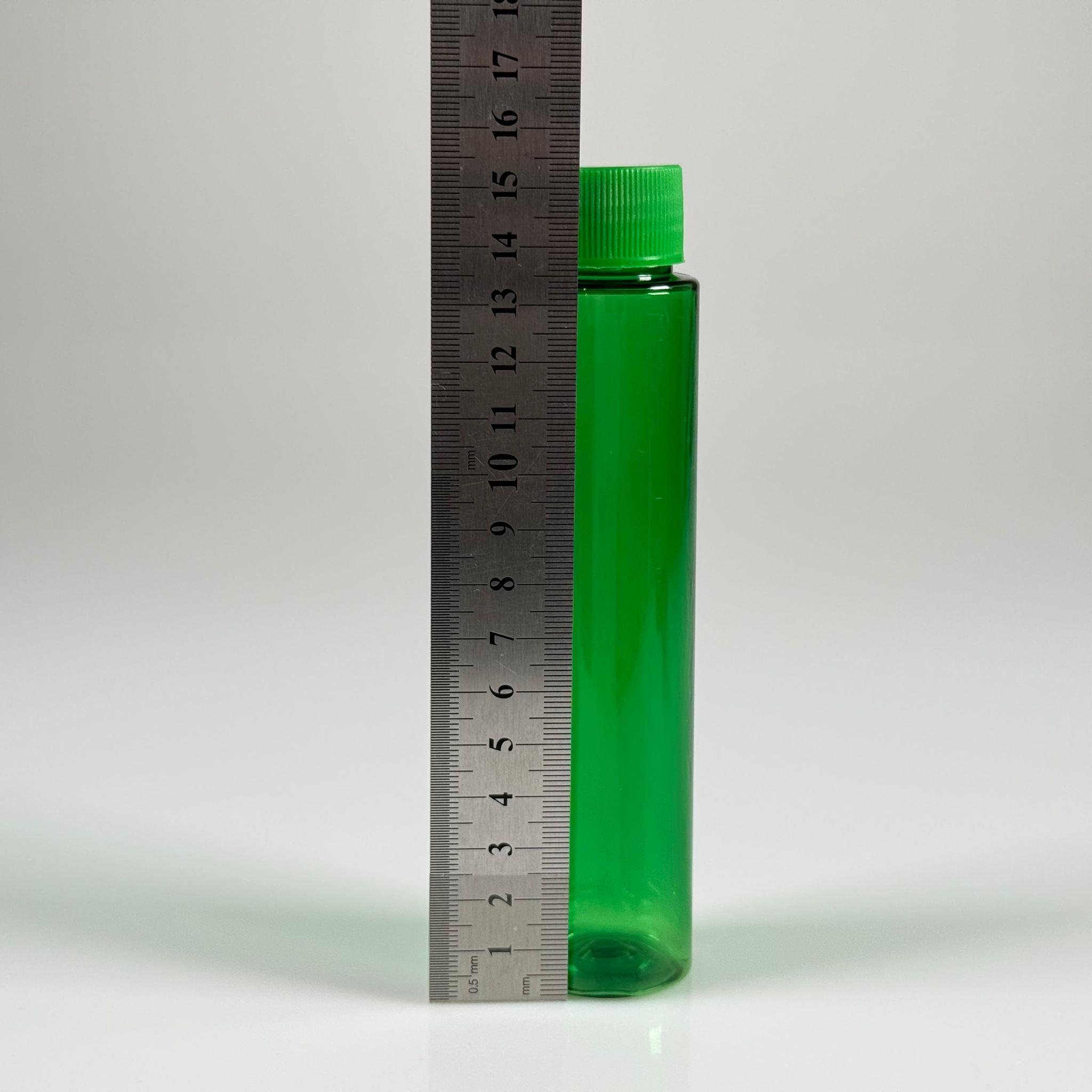 100 CC UZUN SİLİNDİR YEŞİL PET ŞİŞE (24 GR)  - YEŞİL KAPAKLI KOLONYA TIPALI - 100 ML BİBERİYE SUYU, LAVANTA YAĞI, SAÇ SERUM, TONİK VB İÇİN PLASTİK KOZMETİK AMBALAJLARI