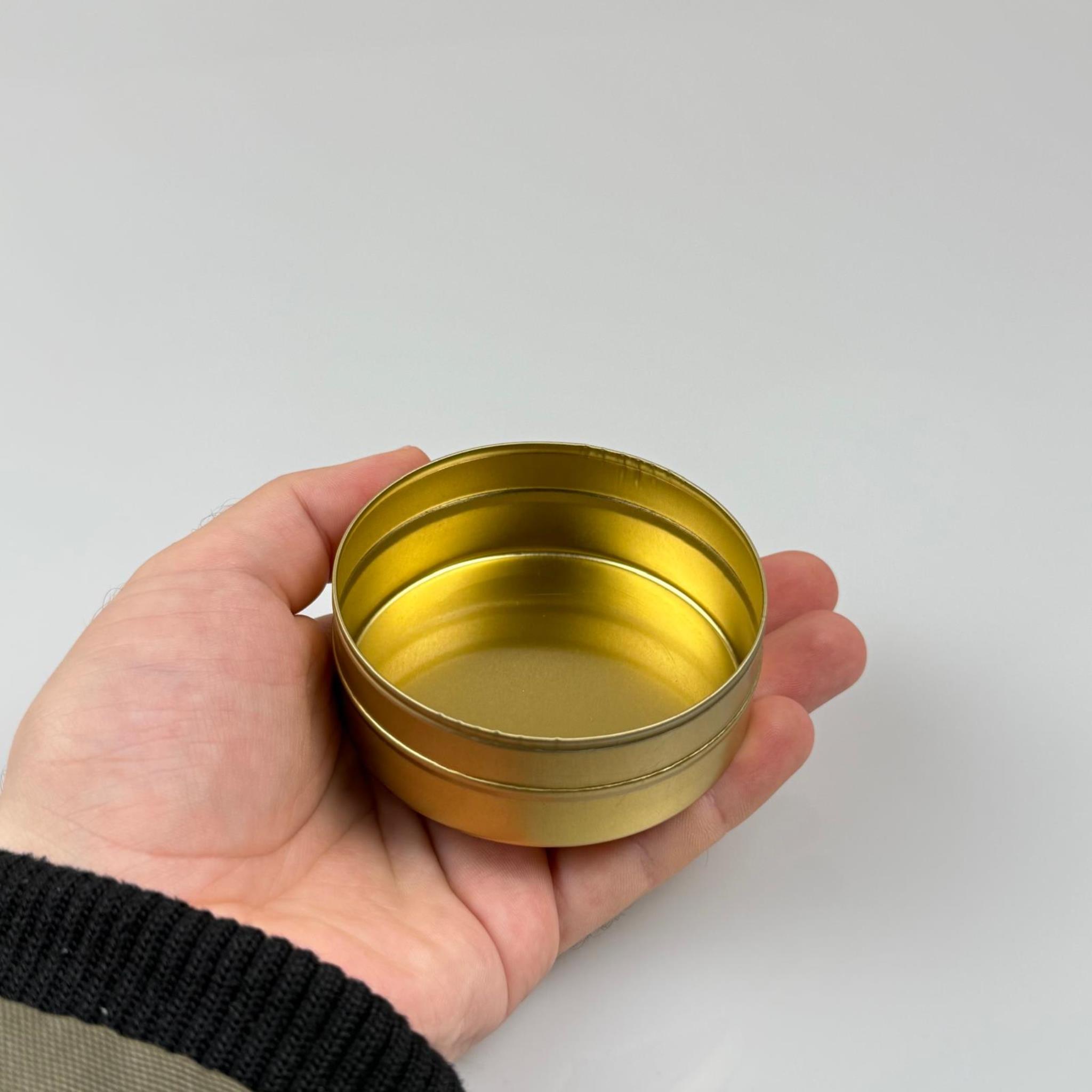 100 CC TENEKE KUTU - GOLD - KAPAKSIZ - METAL AMBALAJ - MUM TENEKESİ 74 X 27 MM