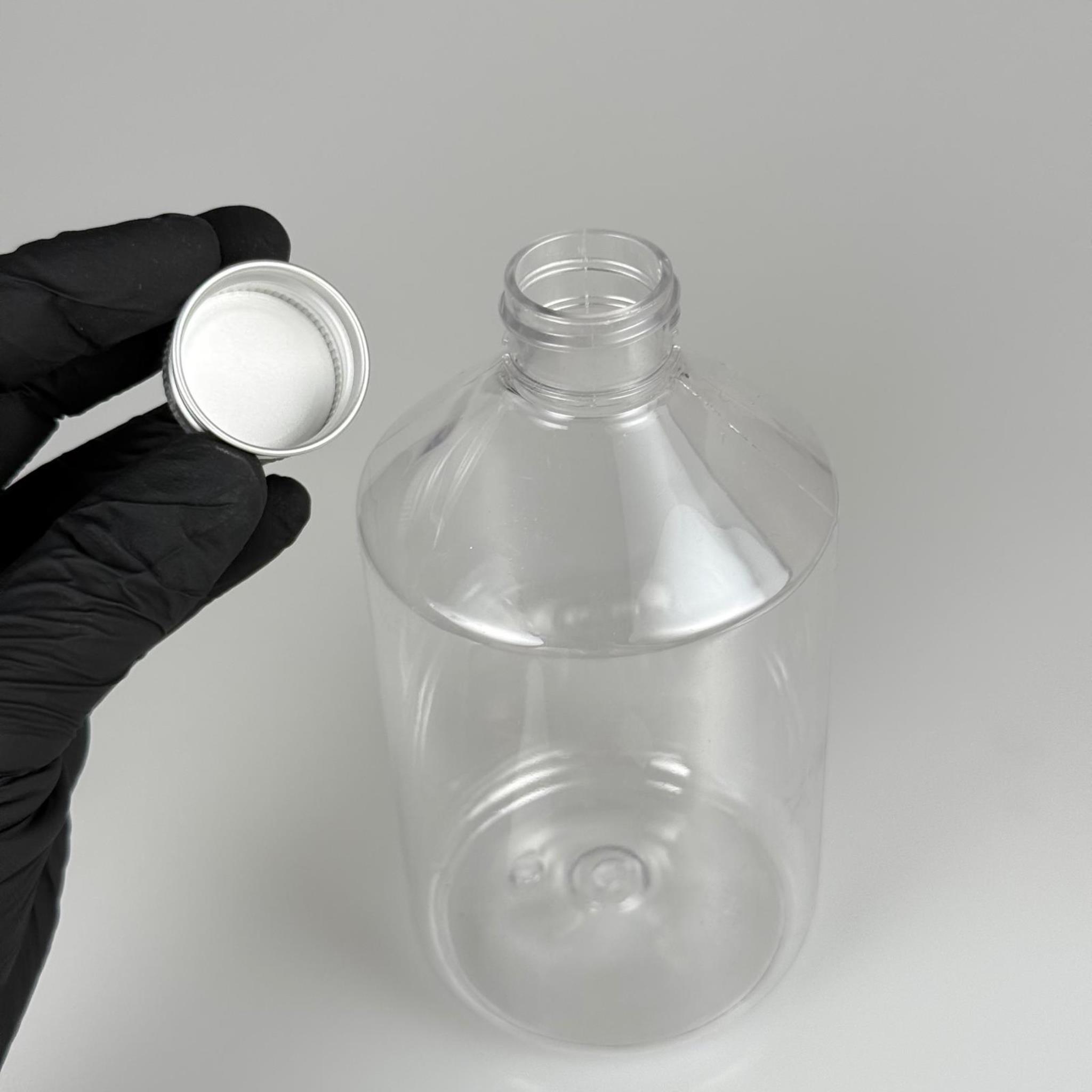 500 CC KÜT BOYUNLU ŞEFFAF PET ŞİŞE - GÜMÜŞ METAL ALÜMİNYUM KAPAKLI - 500 ML KALIN (30 gr) PET ŞİŞE