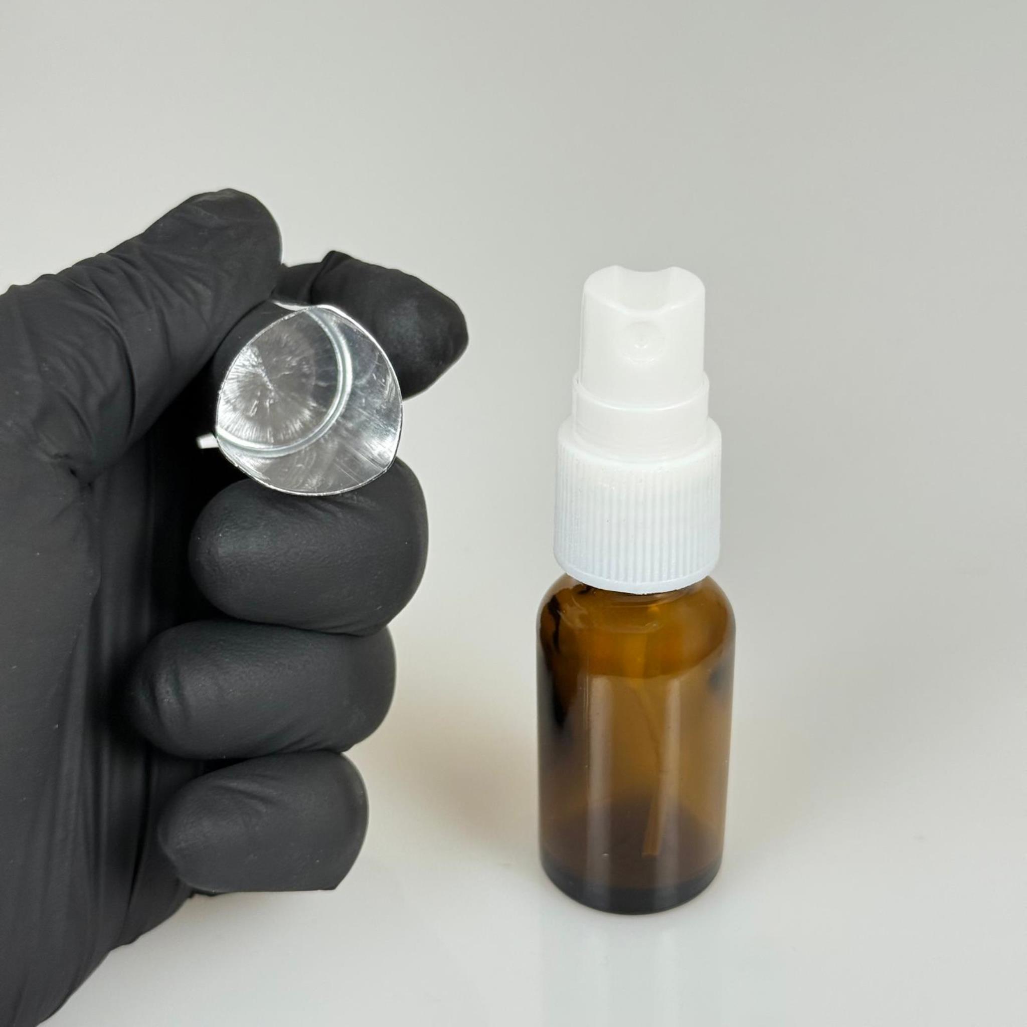 10 ML CAM KOLONYA, PARFÜM VB ŞİŞELERİ - METAL ALÜMİNYUM GÜMÜŞ KAPAK + VİDALI SPREY + 10 CC AMBER CAM ŞİŞE SET TAKIM