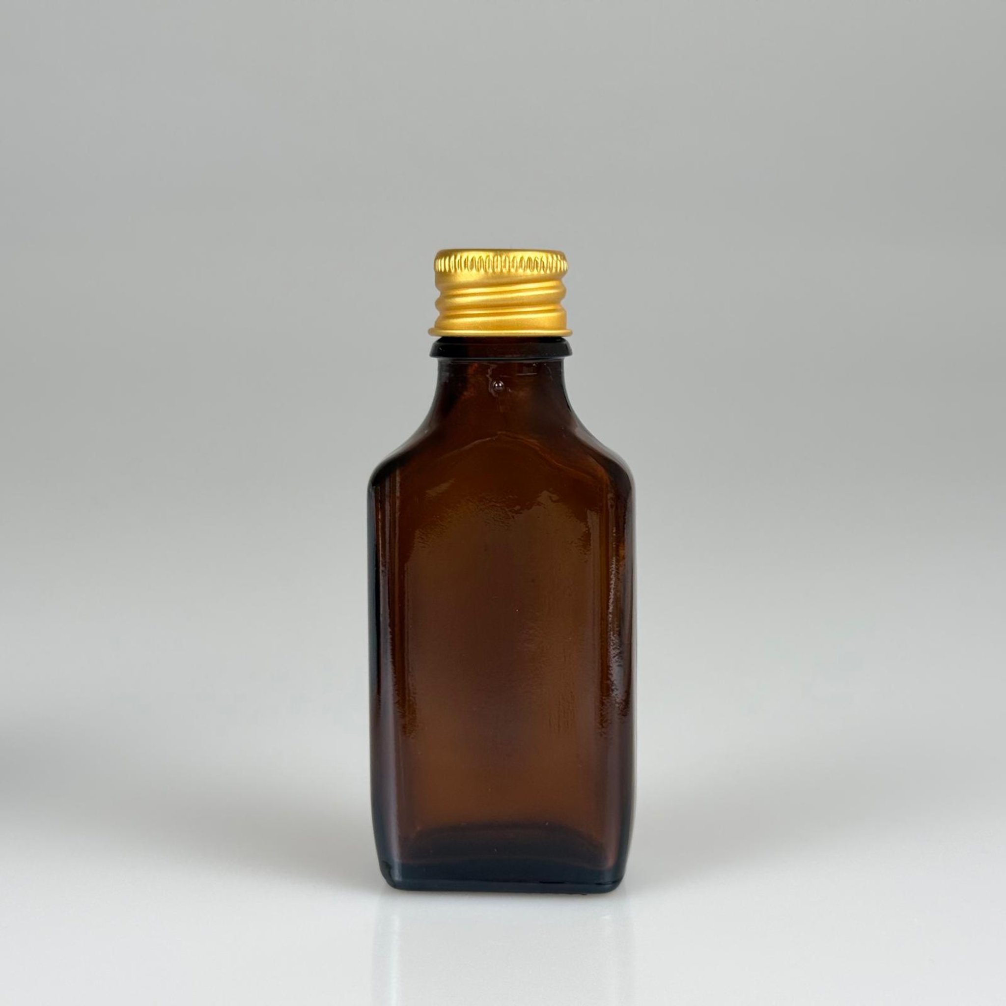 30 CC AMBER YASSI CAM ŞİŞE + GOLD ALÜMİNYUM METAL KAPAKLI TAKIM - 30 ML KAHVERENGİ CAM ŞİŞE