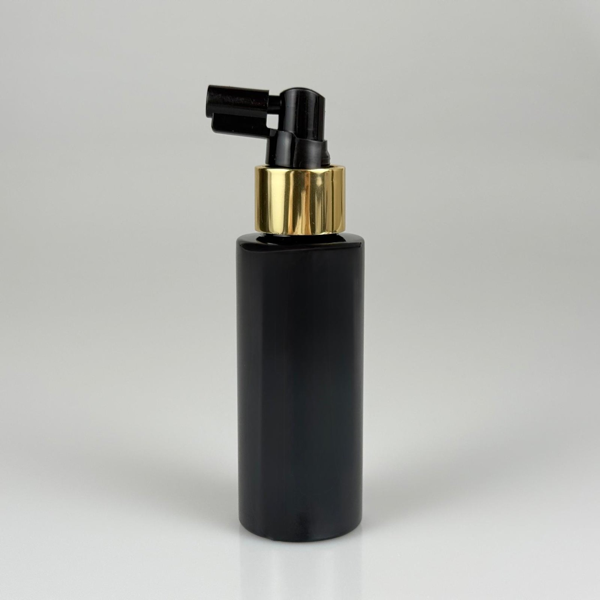 100 CC SİYAH SİLİNDİR KESKİN KÜT MODEL SERT (17 GR) PET ŞİŞE + SİYAH GAGALI GOLD SPREY TAKIM - 100 ML SPREYLİ SİYAH PLASTİK ŞİŞE