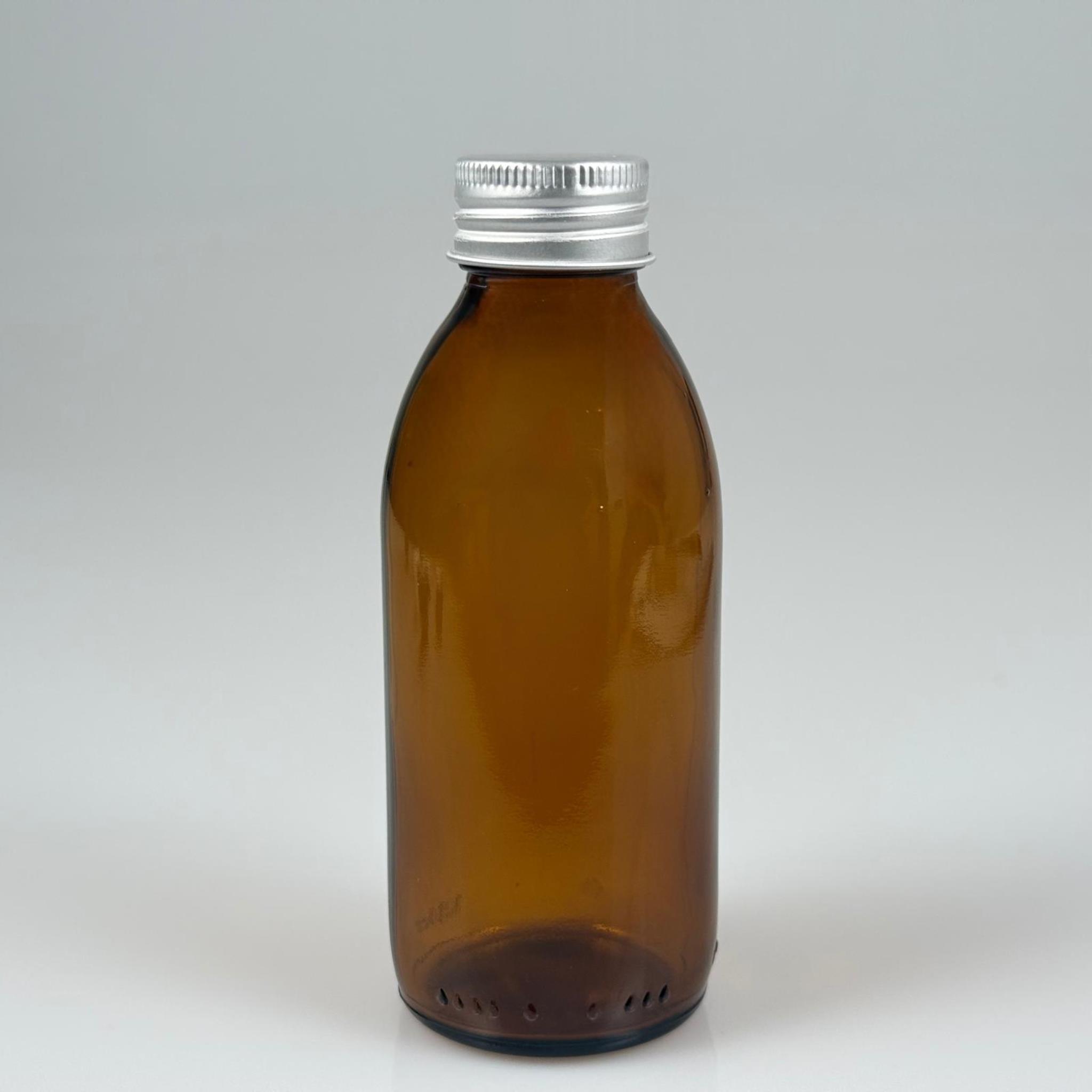 160 CC AMBER CAM ŞİŞE - GÜMÜŞ METAL ALÜMİNYUM KAPAKLI - 160 ML CAM ŞİŞE - KAHVERENGİ ECZA ŞİŞESİ