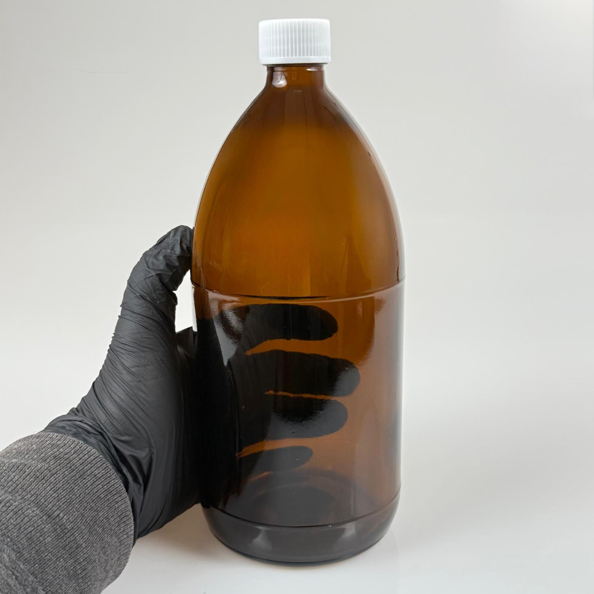 1000 CC AMBER TOMBUL ÖZEL SERİ CAM ŞİŞE - CONTALI BEYAZ KAPAKLI - 1000 ML CAM ECZA ŞİŞESİ - KAHVERENGİ