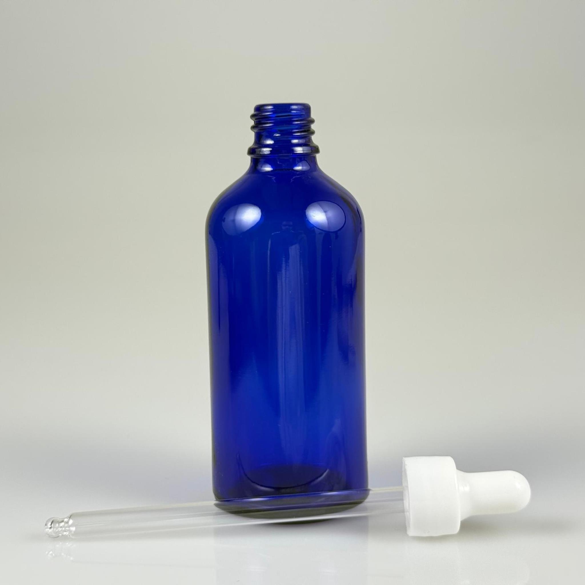 100 CC MAVİ CAM DAMLALIKLI ŞİŞE - BEYAZ EMZİK + BEYAZ DÜZ KAPAK + CAM PİPET TAKIM - 100 ML DAMLALIKLI ŞİŞE SETİ