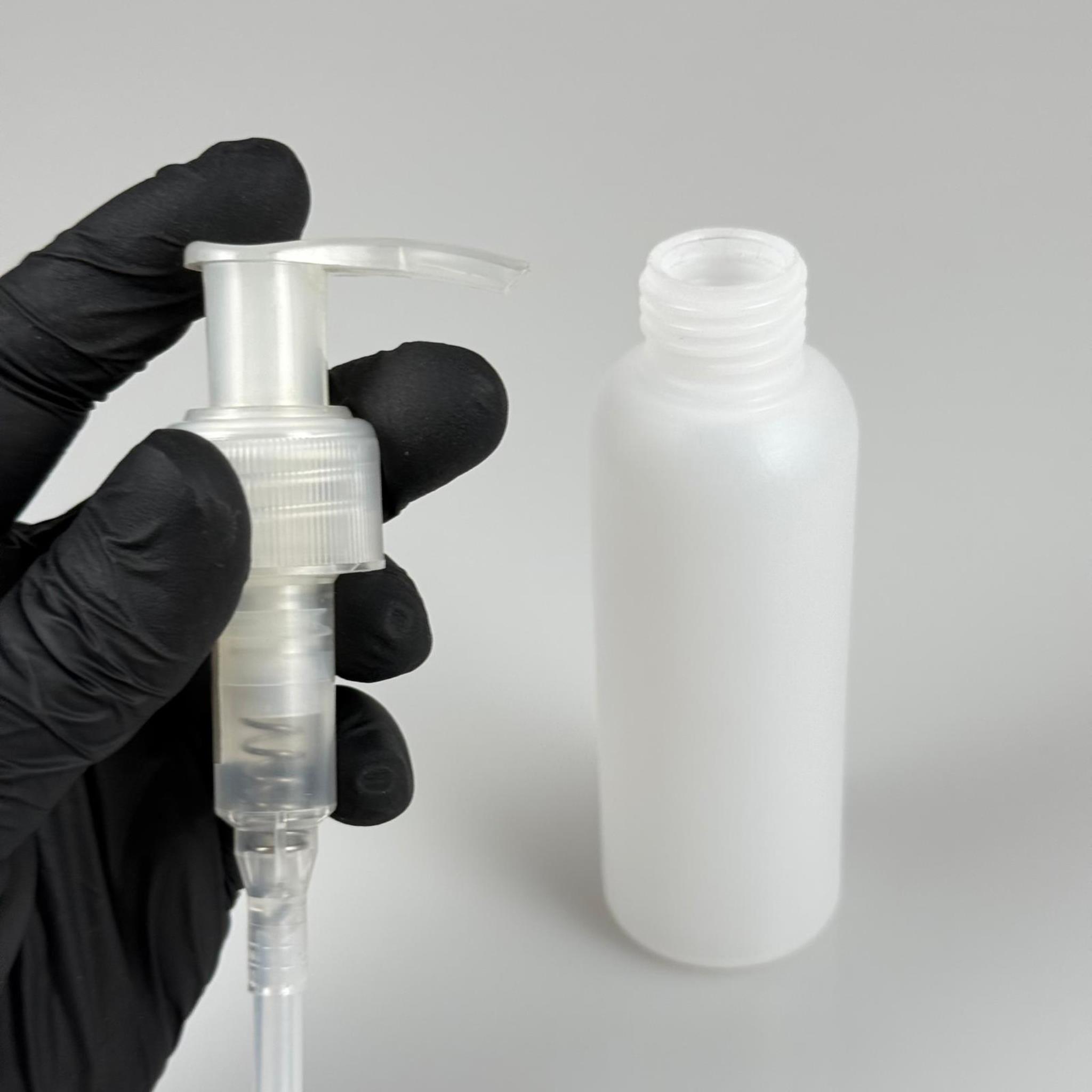 100 CC NATÜREL SERT POLİETİLEN ŞİŞE + ŞEFFAF POMPALI ( 24 MM ) - 100 ML ŞEFFAF PLASTİK POMPALI SERT POLİETİLEN ŞİŞE (YOĞUN KIVAMLI SIVILARDA TIKANMAZ)