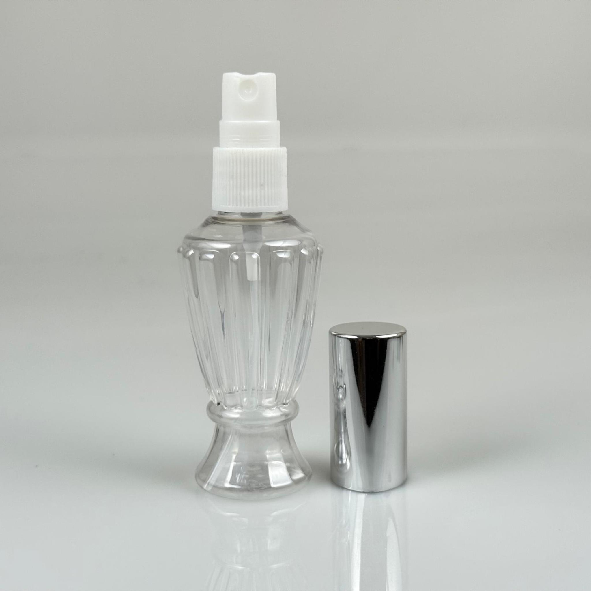 50 ML PET KOLONYA, PARFÜM VB ŞİŞELERİ - METAL ALÜMİNYUM GÜMÜŞ KAPAK + VİDALI SPREY + 50 CC VAZO HÜRREM ŞİŞE SET TAKIM