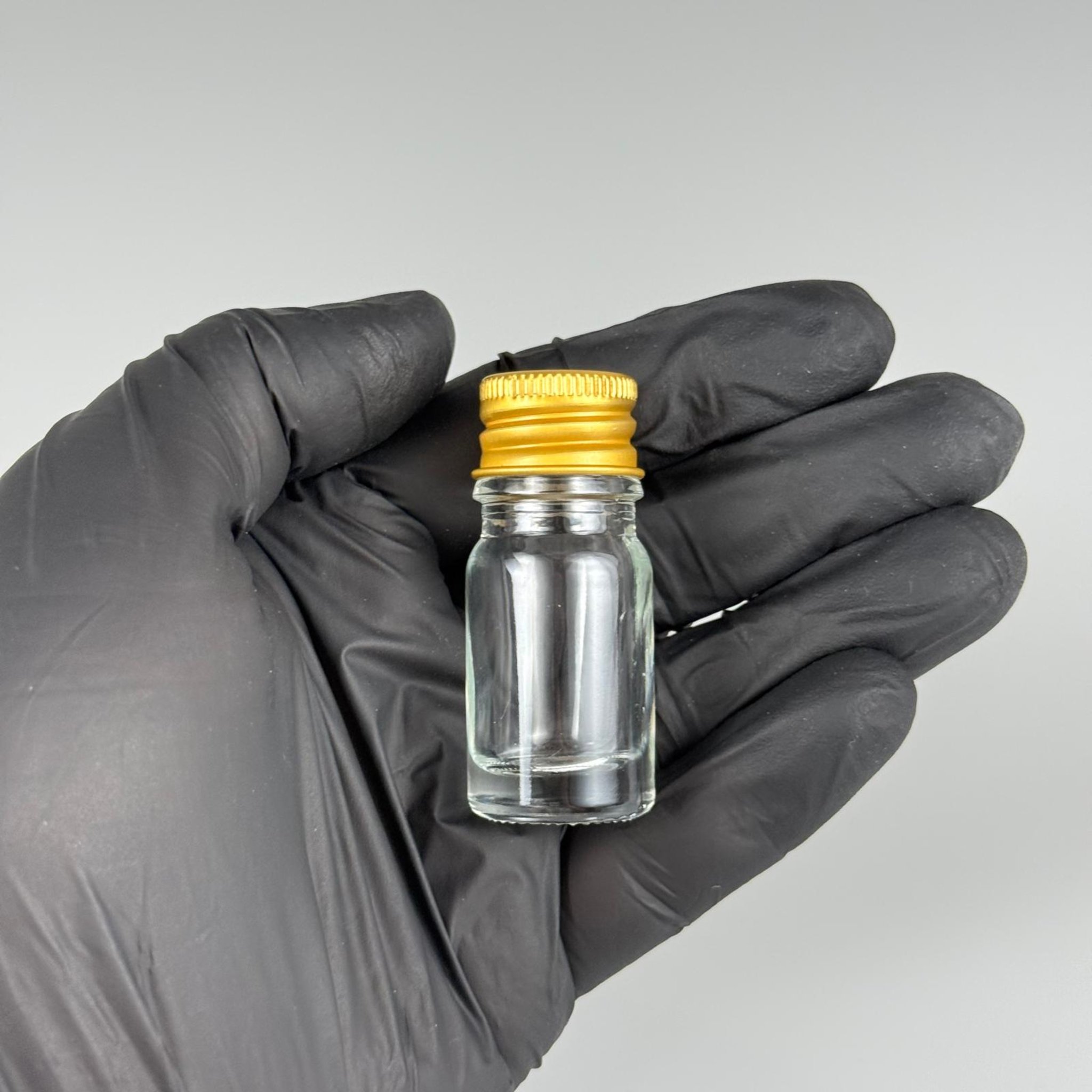 5 CC ŞEFFAF CAM ŞİŞE + KÖPÜK CONTALI GOLD ALÜMİNYUM METAL KAPAKLI TAKIM - 5 ML ŞEFFAF CAM ŞİŞE