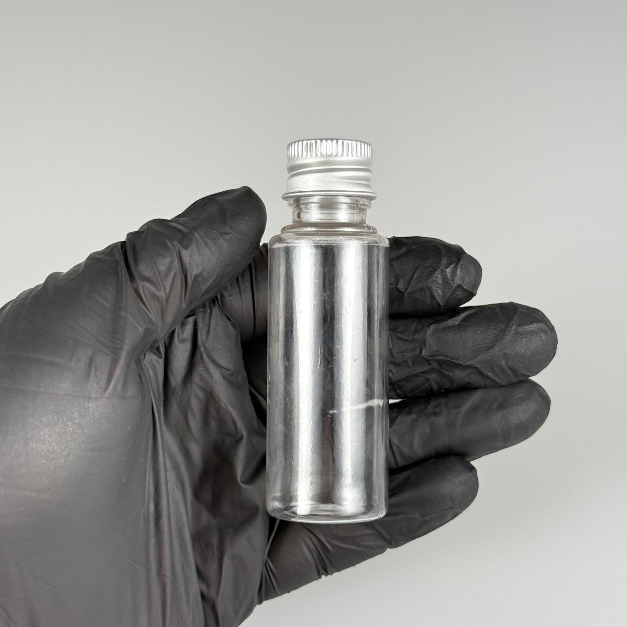 30 CC ŞEFFAF PET SHOT ŞİŞE - KÖPÜK CONTALI GÜMÜŞ ALÜMİNYUM METAL KAPAKLI + KÖR TIPALI TAKIM - 30 ML PLASTİK ŞİŞE