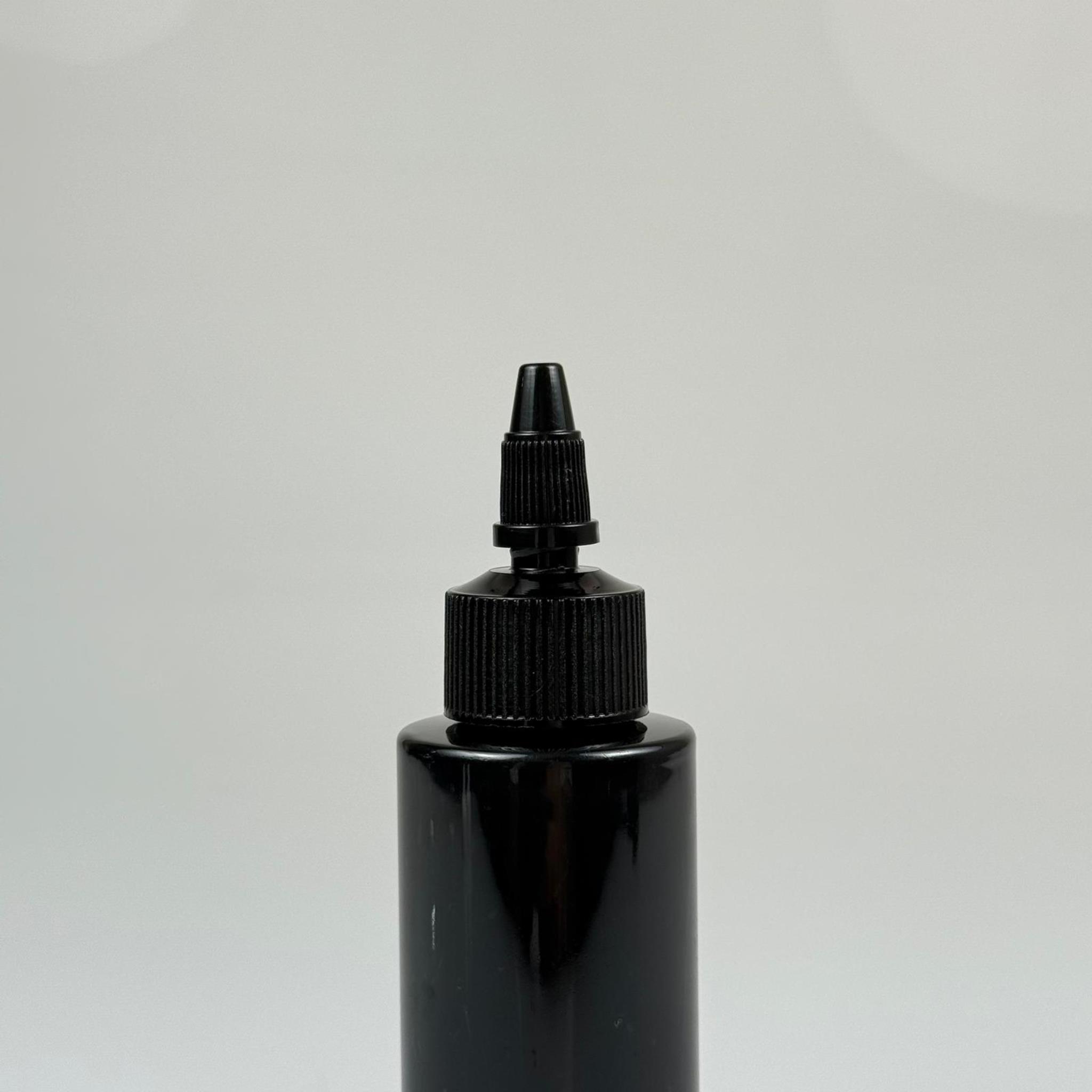 YAĞ, SOS, ACI SOS, SİRKE, SRIRACHA, MÜREKKEP, TUTKAL AKITICI VB BOŞ ŞİŞELERİ - SİYAH SİVRİ TWİST AKITICI KAPAK + 100 ML KÜT SİYAH SERT PET PLASTİK ŞİŞE TAKIM