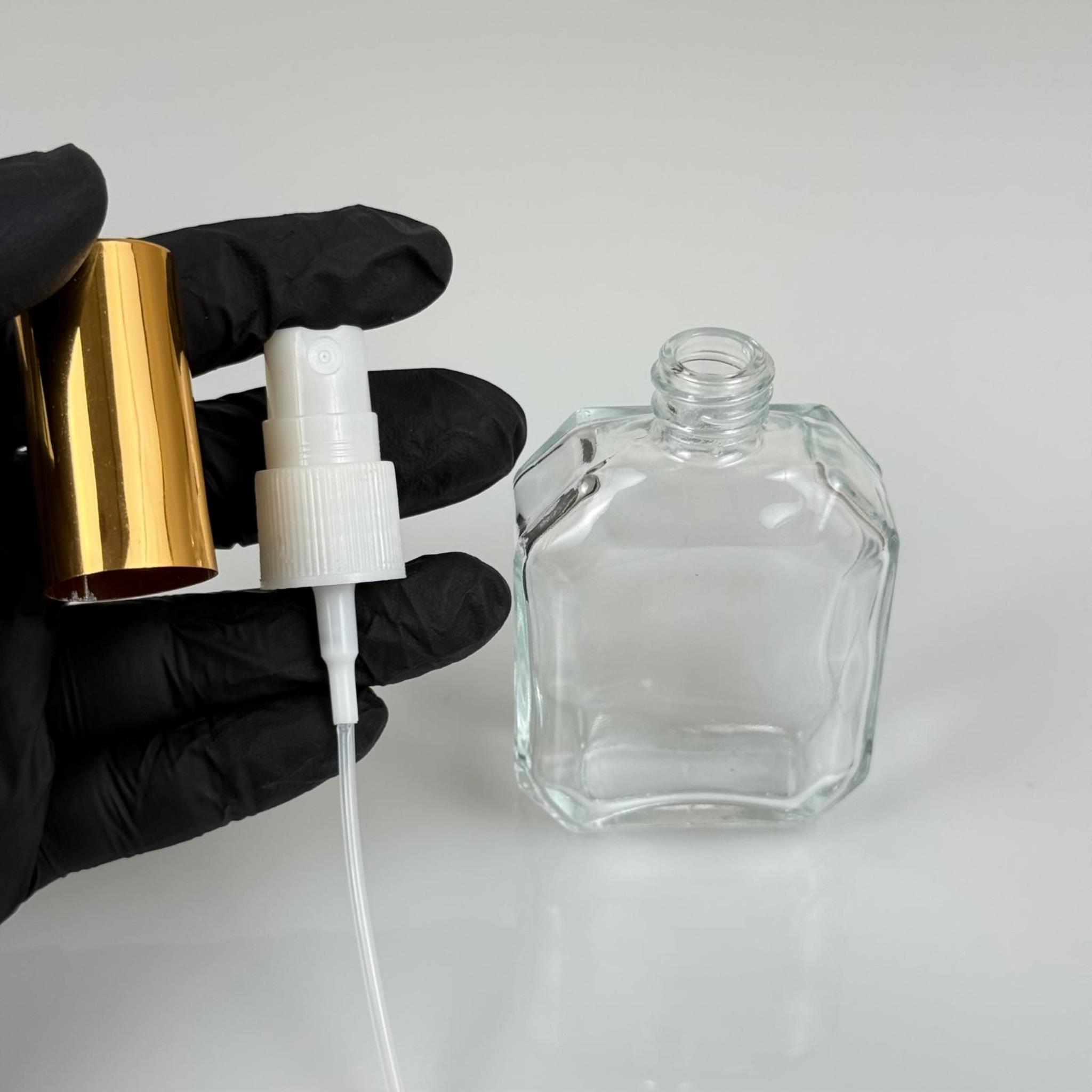 50 ML CAM KOLONYA, PARFÜM VB ŞİŞELERİ - METAL ALÜMİNYUM GOLD KAPAK + VİDALI SPREY + 50 CC KAZABLANKA ŞEFFAF ŞİŞE SET TAKIM