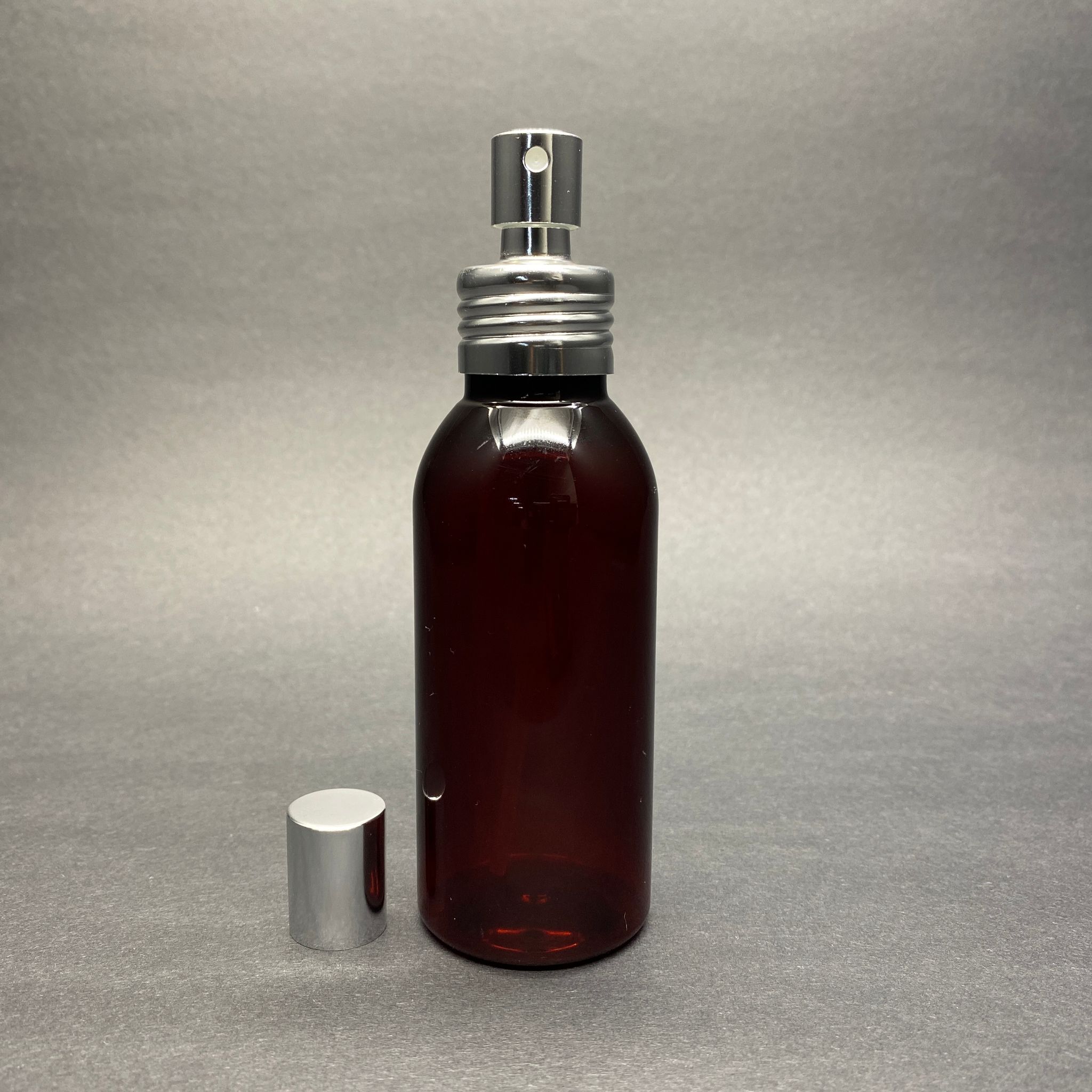 100 CC AMBER OVAL MODEL PARFÜM KOLONYA PET ŞİŞE - METAL SPREYLİ TAKIM - 100 ML LÜX SPREYLİ PARFÜM - KOLONYA ŞİŞESİ (VİDALI AĞIZ, MANÜEL KAPANIP AÇILABİLİR)