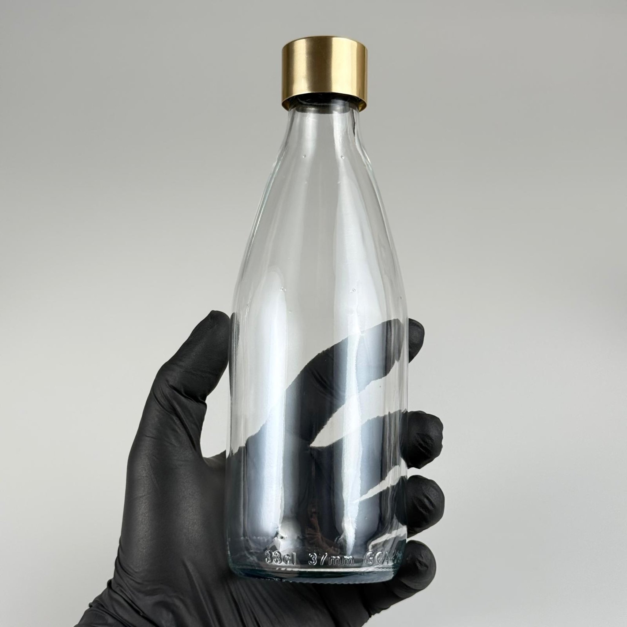 330 CC CAM ŞİŞE + ALÜMİNYUM KAPLAMALI GOLD KAPAKLI TAKIM - 330 ML SU ŞİŞESİ