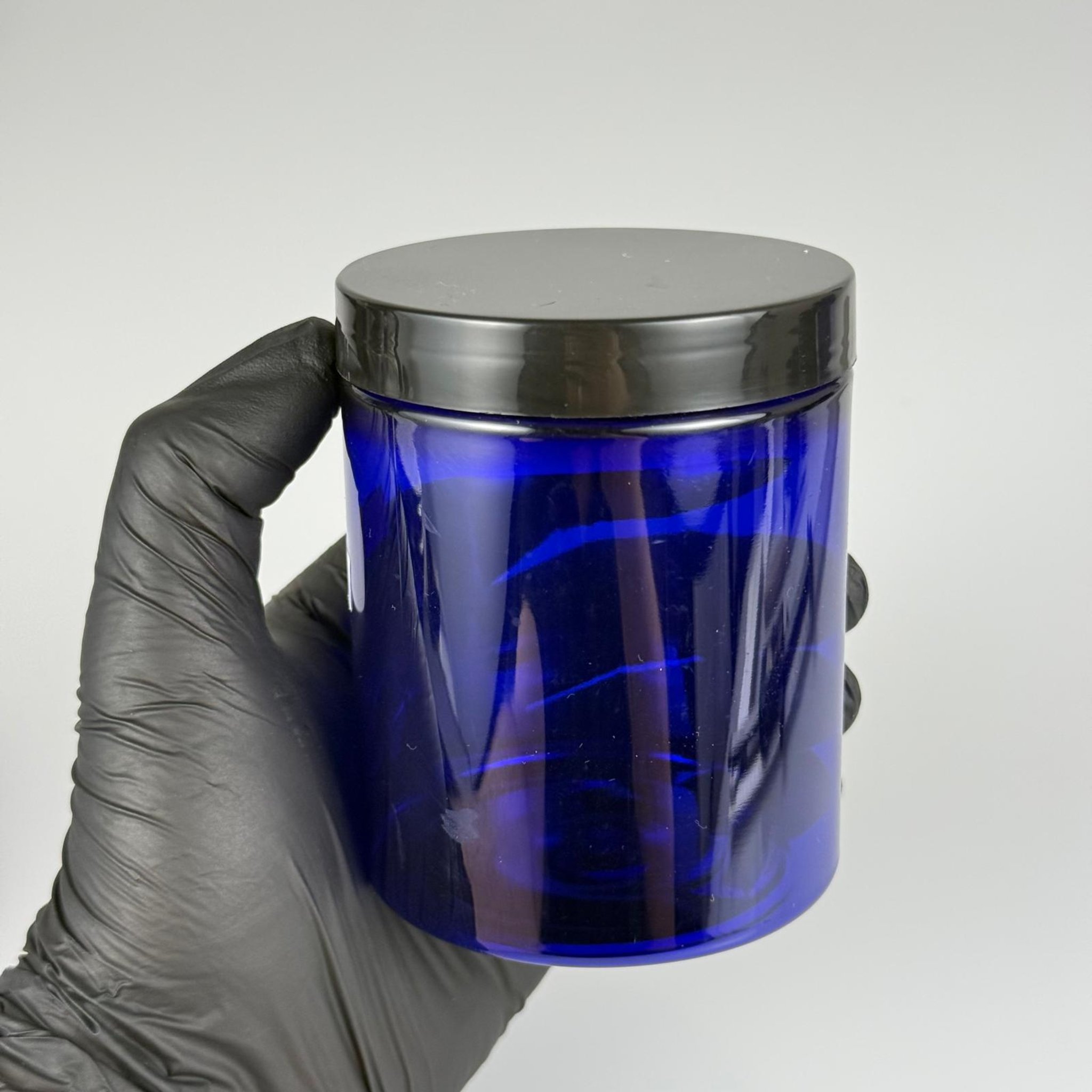 300 CC MAVİ SERT PLASTİK KAVANOZ + SİYAH PLASTİK KAPAKLI + KENDİNDEN YAPIŞKANLI KÖPÜK CONTALI TAKIM - 300 ML PLASTİK KREM KAVANOZU