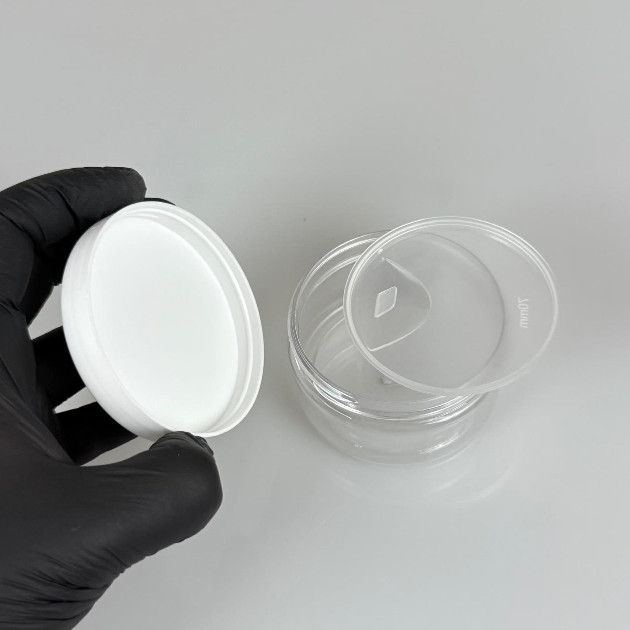 100 ML SERT PET KAVANOZ + BEYAZ PLASTİK KAPAK + İÇ TIPA - 100 CC KALIN ŞEFFAF PLASTİK KAVANOZ BEYAZ PLASTİK KAPAKLI İÇ TIPALI TAKIM - KREM KAVANOZLARI