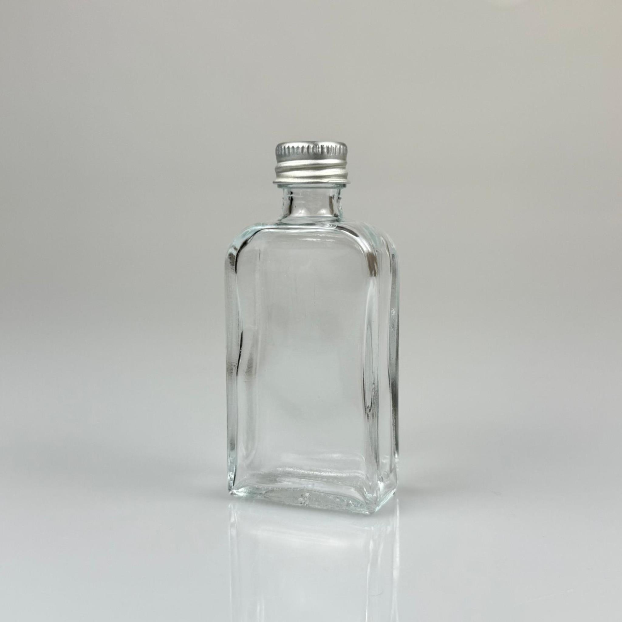50 CC YASSI DİKDÖRTGEN CAM ŞİŞE - GÜMÜŞ METAL KAPAKLI - 50 ML PRESTİJLİ ŞİŞE