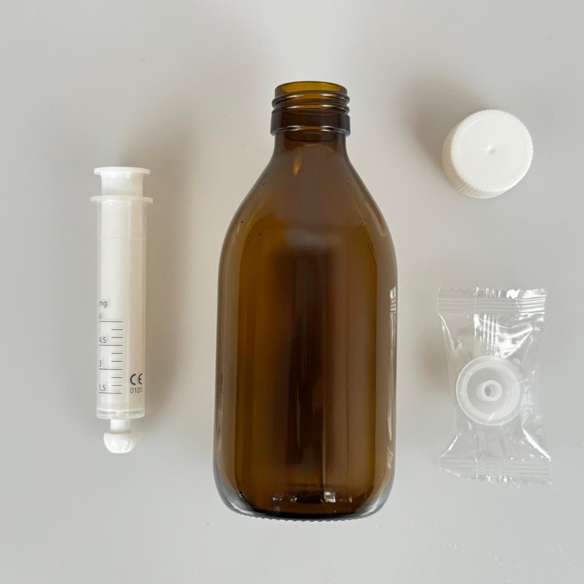 250 ML CAM ECZA ŞİŞESİ + 6 ML DOZAJ PİPETİ + DOZAJ TIPASI + CONTALI PLASTİK KAPAK TAKIM