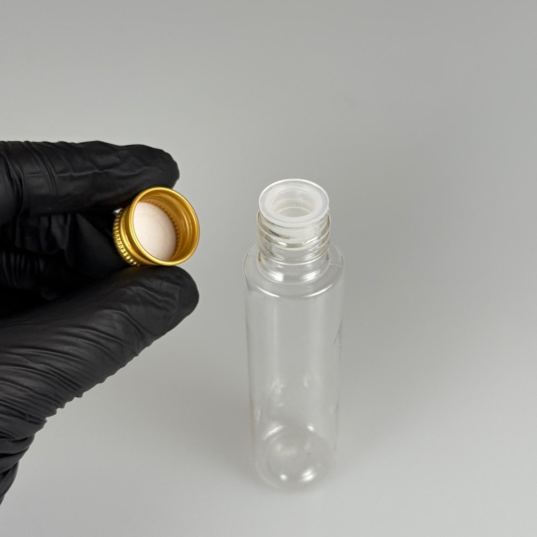 35 CC PET ŞİŞE - KÖPÜK CONTALI GOLD ALÜMİNYUM METAL KAPAKLI + KÖR TIPALI TAKIM - 35 ML ŞEFFAF PET ŞİŞE