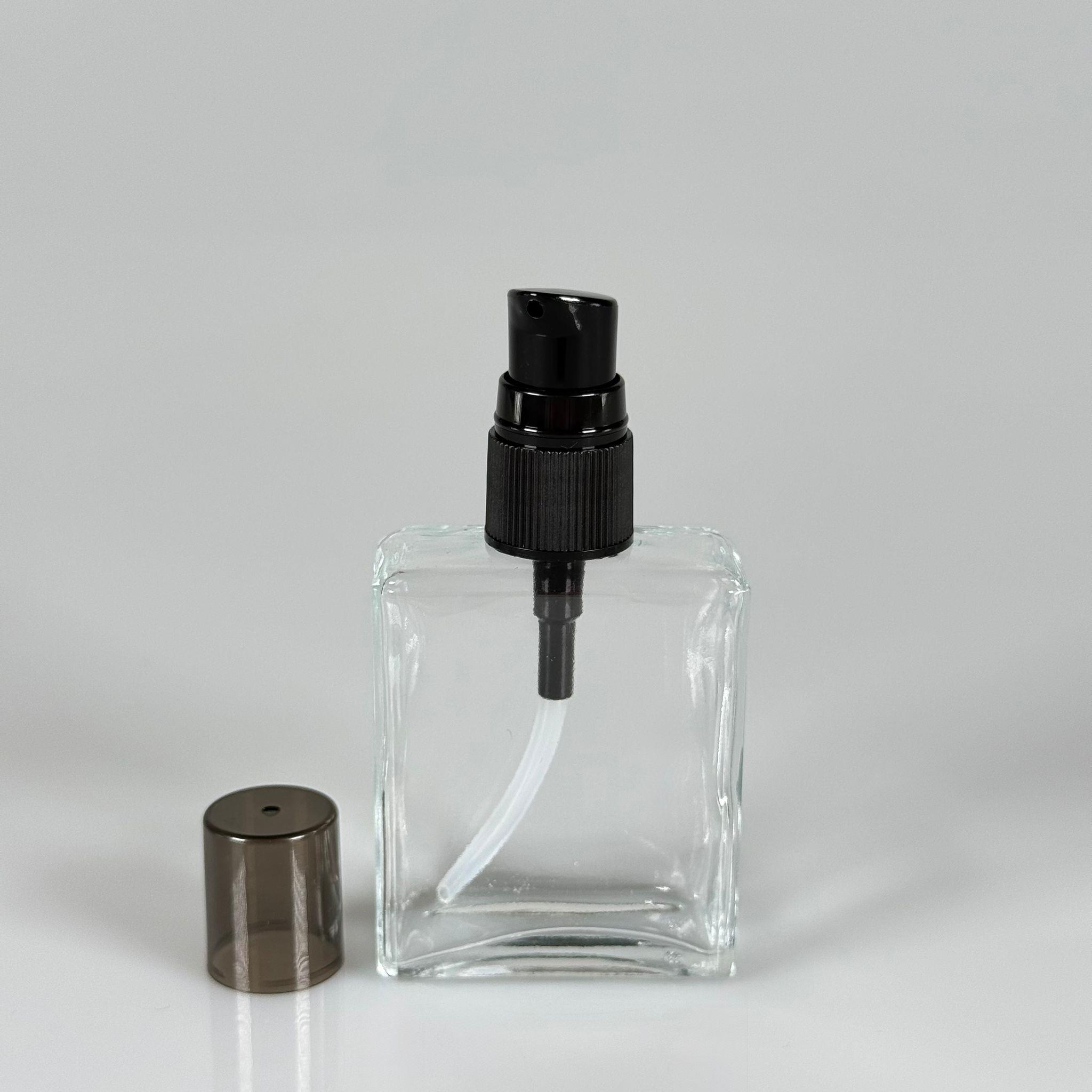 40 CC KÖŞELİ DİKDÖRTGEN KISA MODEL CAM ŞİŞE - SİYAH LOSYON POMPALI - 40 ML PRESTİJLİ ŞİŞE