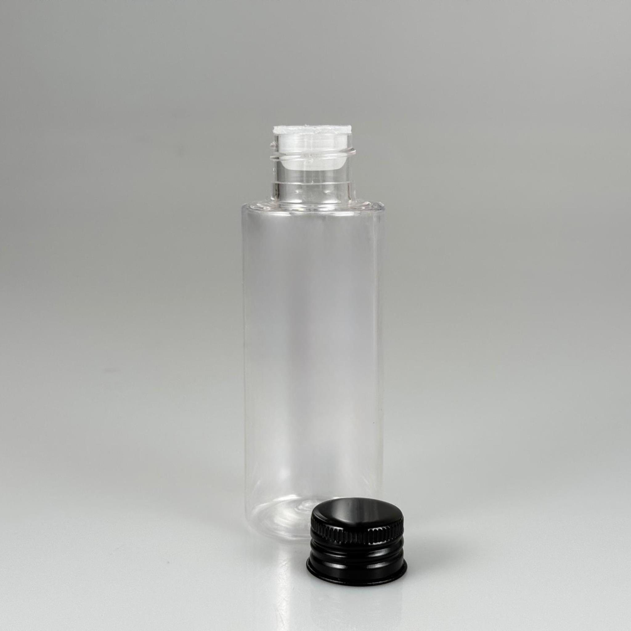100 CC SİLİNDİR KESKİN KÜT MODEL SERT (17 GR) PET KOLONYA ŞİŞESİ 24 AĞIZ + KÖPÜK CONTALI SİYAH METAL ALÜMİNYUM KAPAK TAKIM - 100 ML KAPAKLI PLASTİK ŞİŞELER