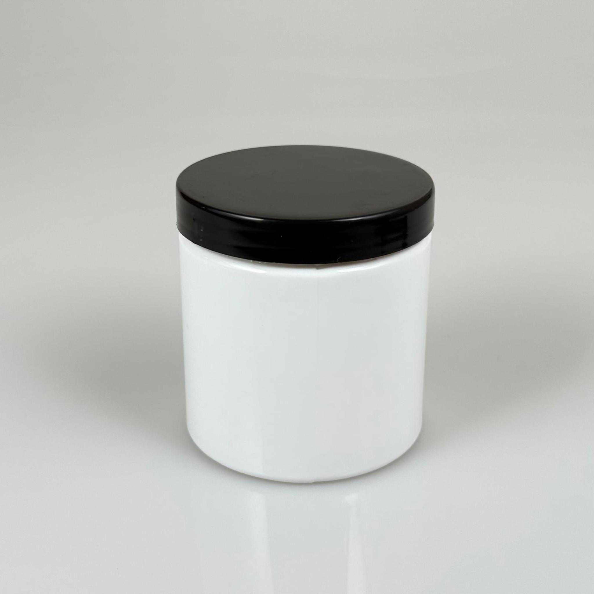 250 CC BEYAZ SERT PLASTİK KAVANOZ - SİYAH PLASTİK KAPAKLI - 250 ML METAL KAPAKLI PLASTİK KAVANOZ - KOZMETİK KAVANOZ, GIDA KAVANOZU VE KREM KAVANOZU OLARAK KULLANABİLİRSİNİZ