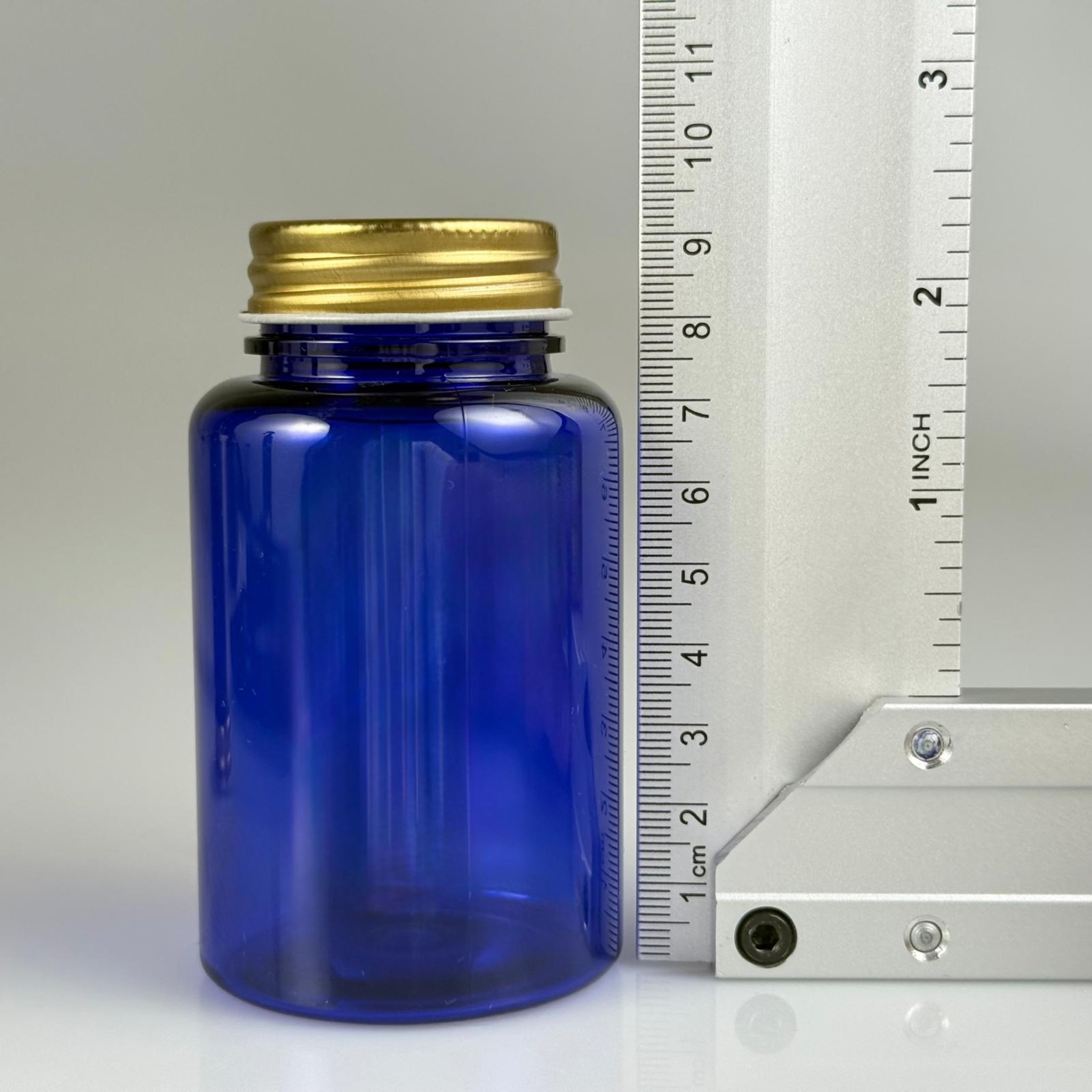 150 CC MAVİ PET TABLET ŞİŞESİ - GOLD METAL KAPAKLI + KÖPÜK CONTALI - 150 ML KAPSÜL KUTUSU - İLAÇ ŞİŞESİ - MEDİKAL HAP ŞİŞESİ - FARMASÖTİK KAVANOZ